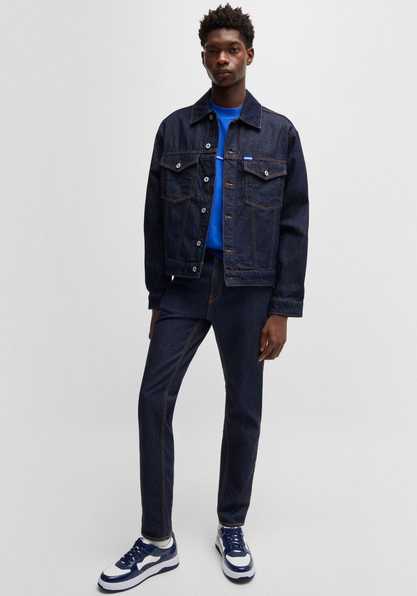 HUGO Blue Slim fit jeans Ash met stone-washed-finish