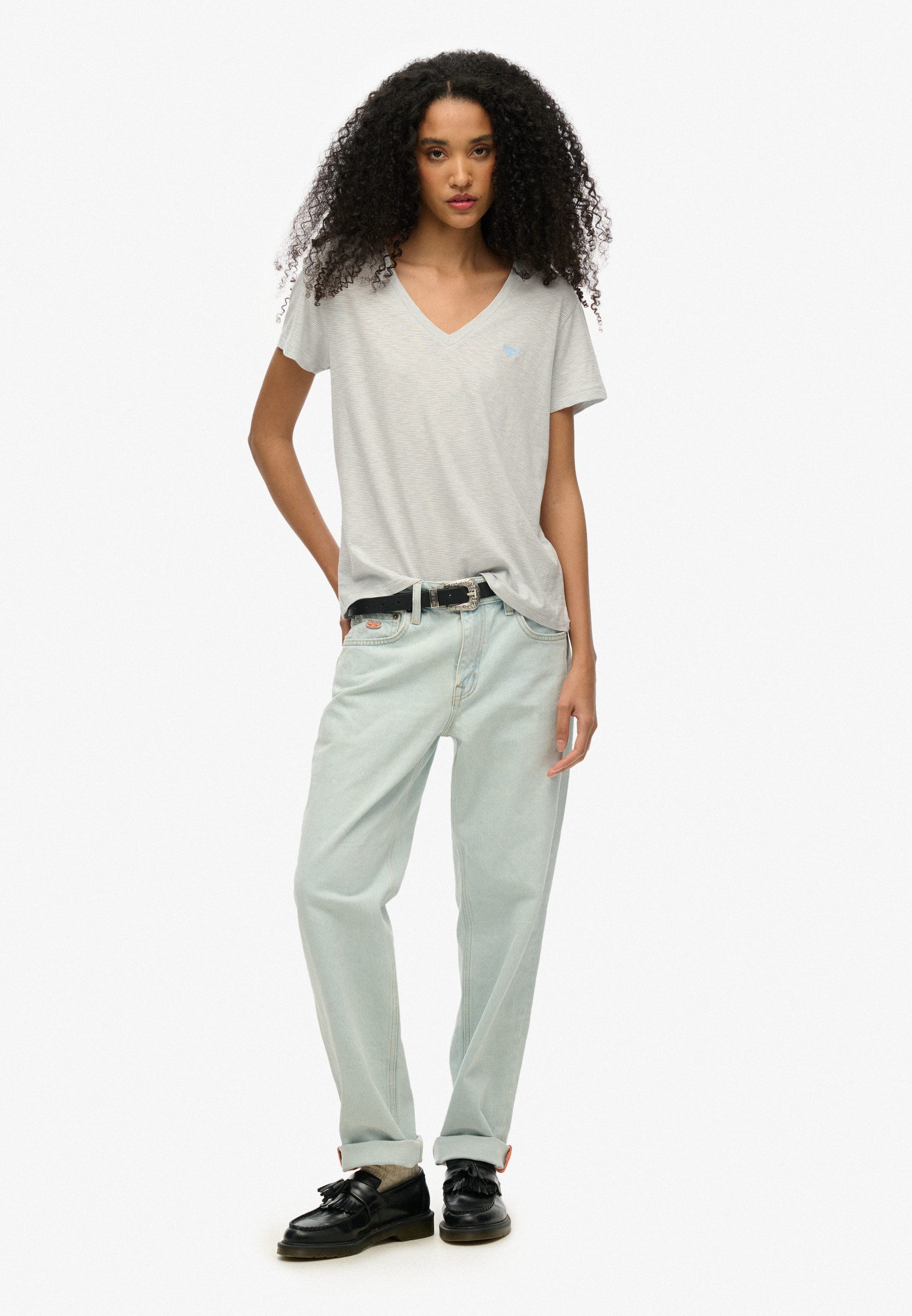 Superdry Shirt met V-hals STUDIOS SLUB EMB VEE TEE gestructureerd t-shirt met v-hals en borduursel