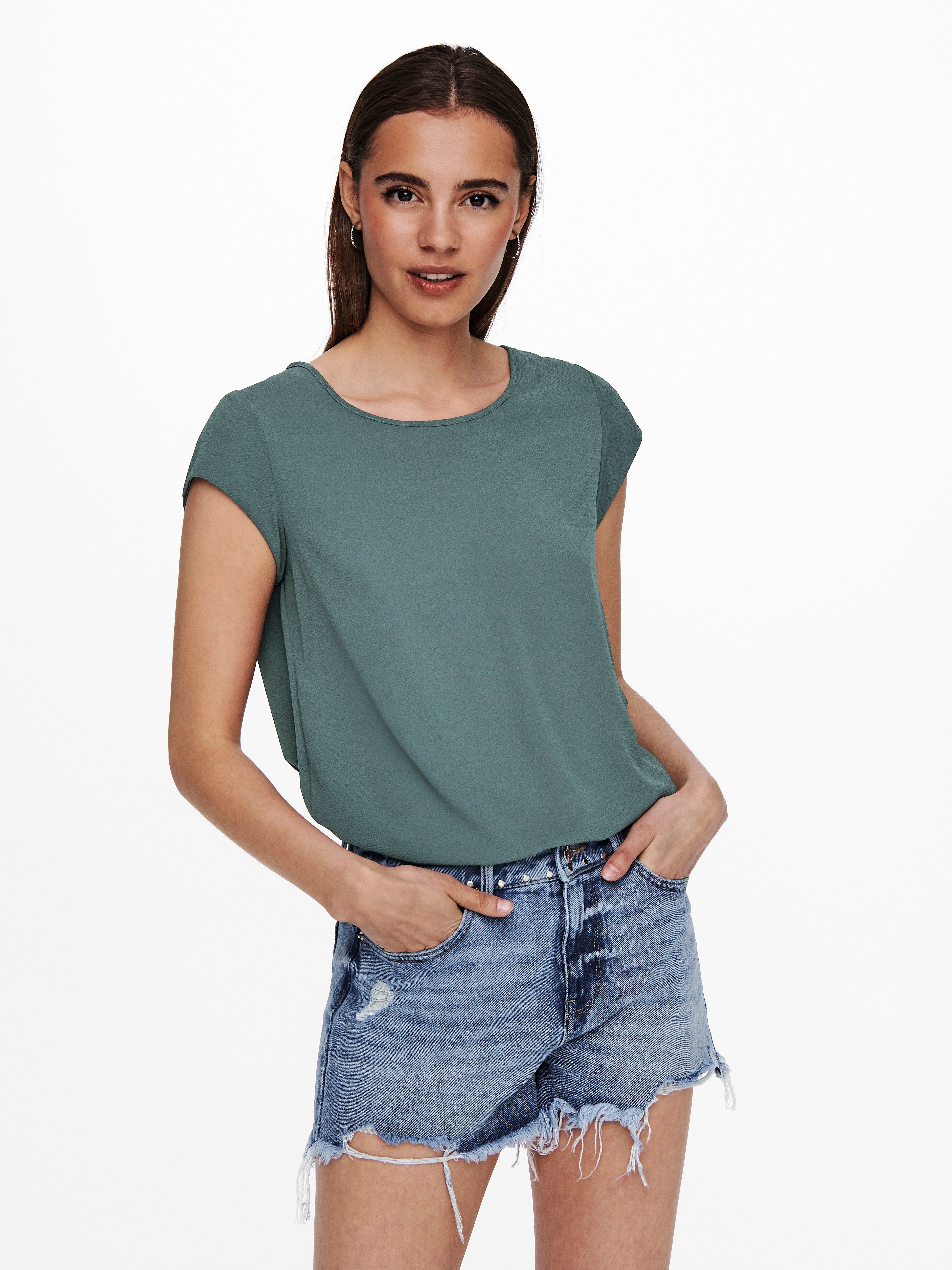 Only Blouse met korte mouwen ONLVIC S/S SOLID TOP NOOS PTM dames blouses maat 38 groen