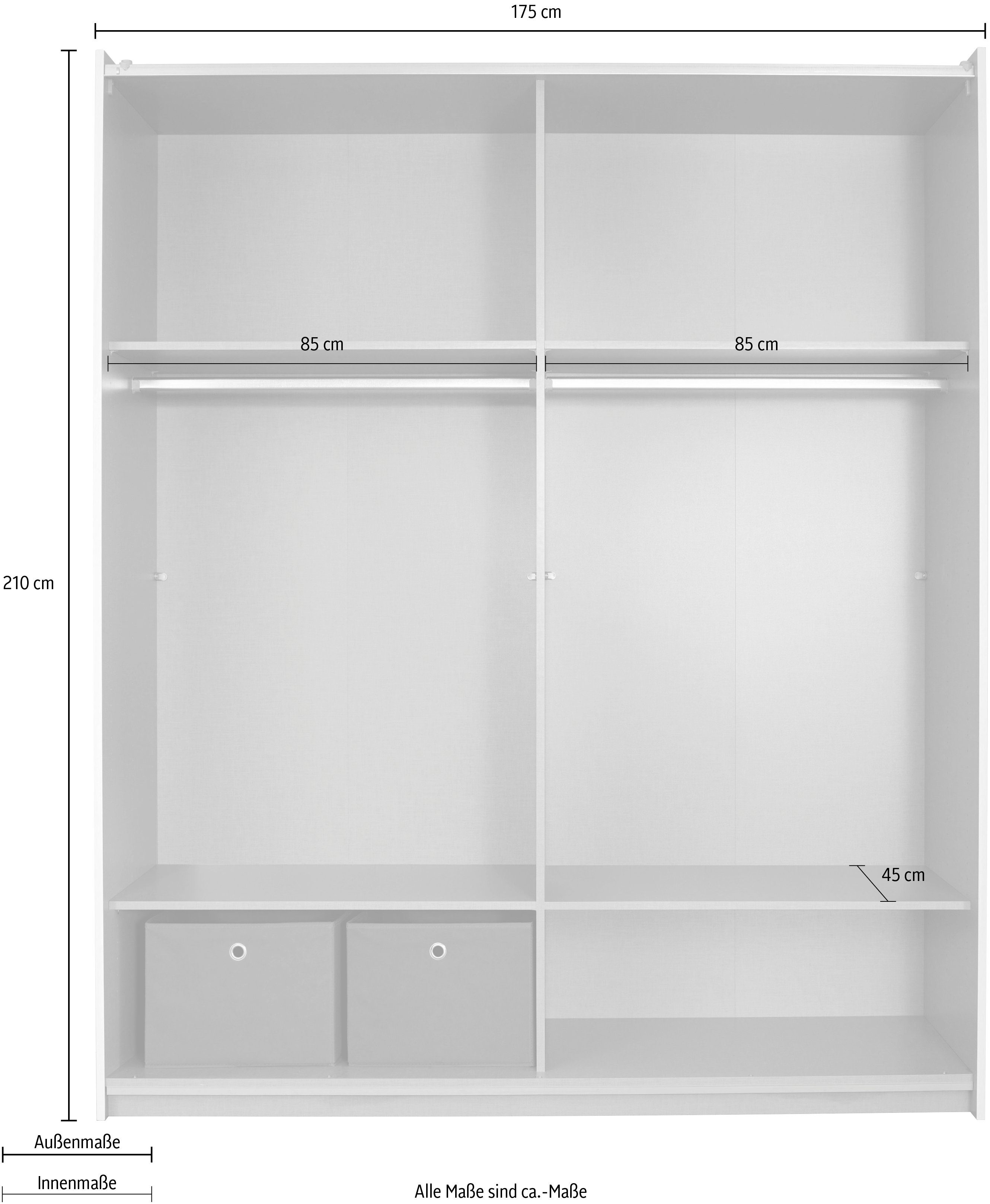 rauch Zweefdeurkast Kledingkast kast garderobe ASTANA met soepel lopende deuren inclusief 2 stoffen dozen en metalen grepen topseller made in germany