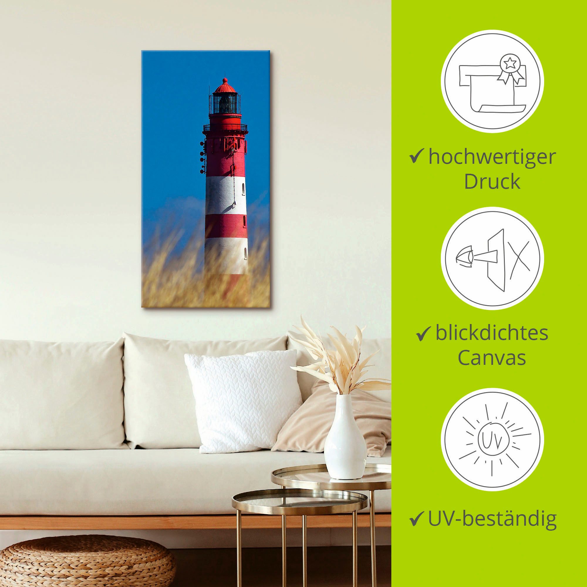 Artland Aluminium dibond print Amrumer vuurtoren gespannen op een spieraam