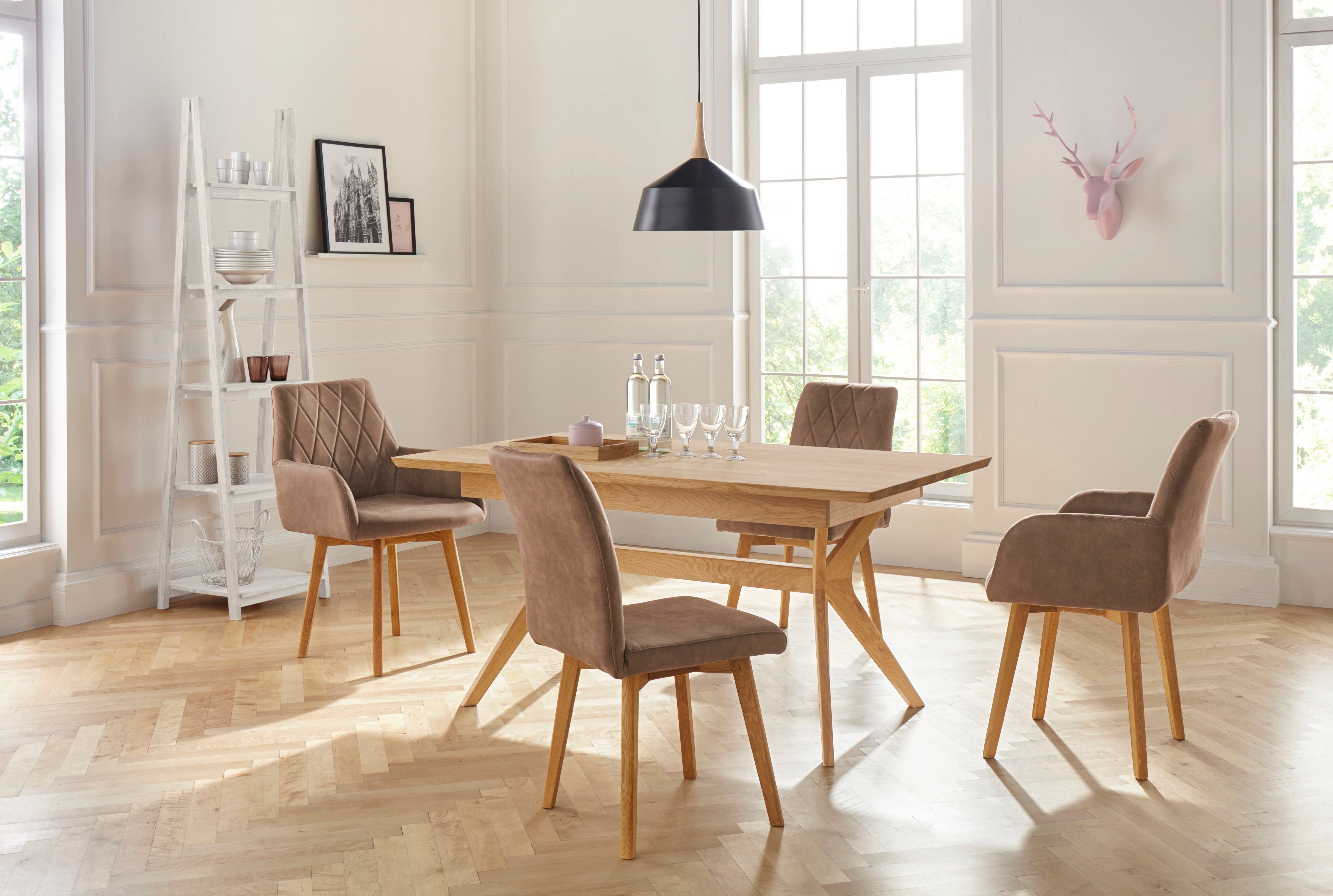 Home affaire Eetkamerstoel Brest Fauteuil in leer of microvezel, geolied massief eiken frame (2 stuks)
