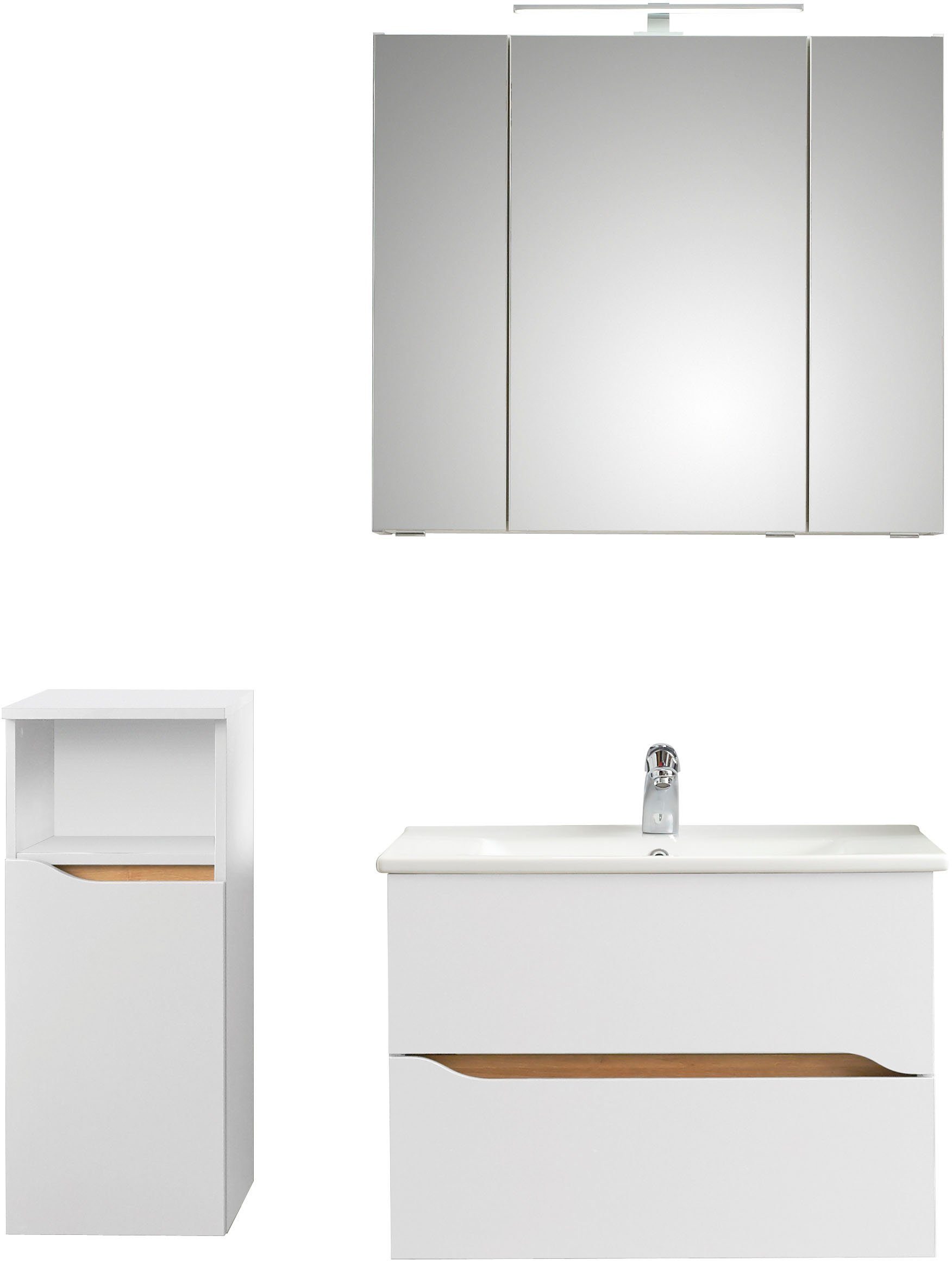 Saphir Badkamerserie Quickset 3-delig, keramische wastafel en LED spiegelkast Onderkast, incl. deurdempers, 4 deuren, 1 open vak, bad-set (4-delig)