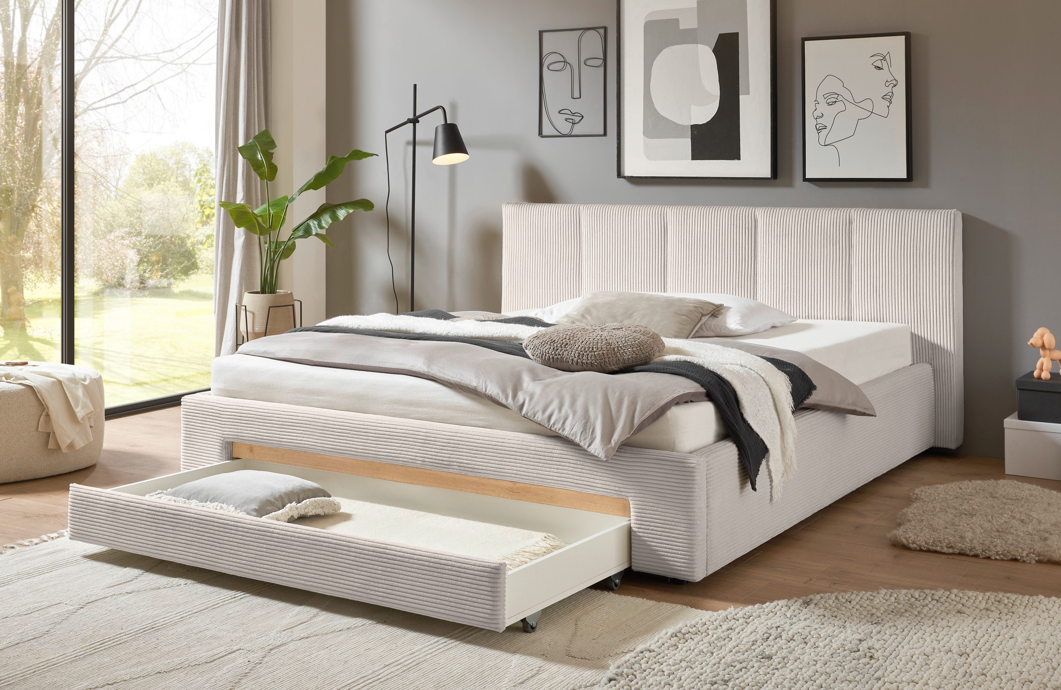 INOSIGN Gestoffeerd bed CiTY/GiRON, bedframe met bedlade, gestoffeerd opbergbed met hondenbed of opberglade, bekleding van corduroy of linnenlook