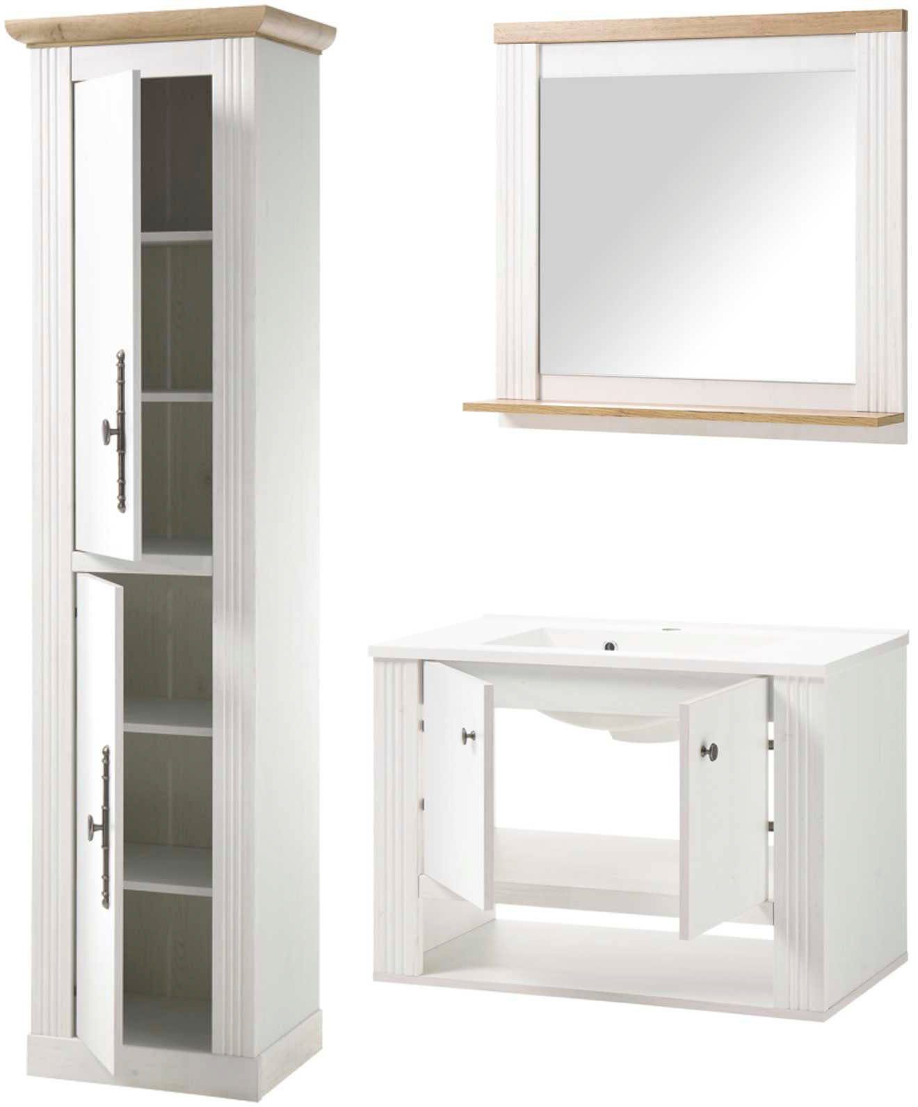 Home affaire Badkamerserie WESTMINSTER, badkamer in landhuisstijl, 3-delig badkamer Wand-wastafel, spiegel, hoge kast, in 2 kleuren, breedte 150 cm (3-delig)