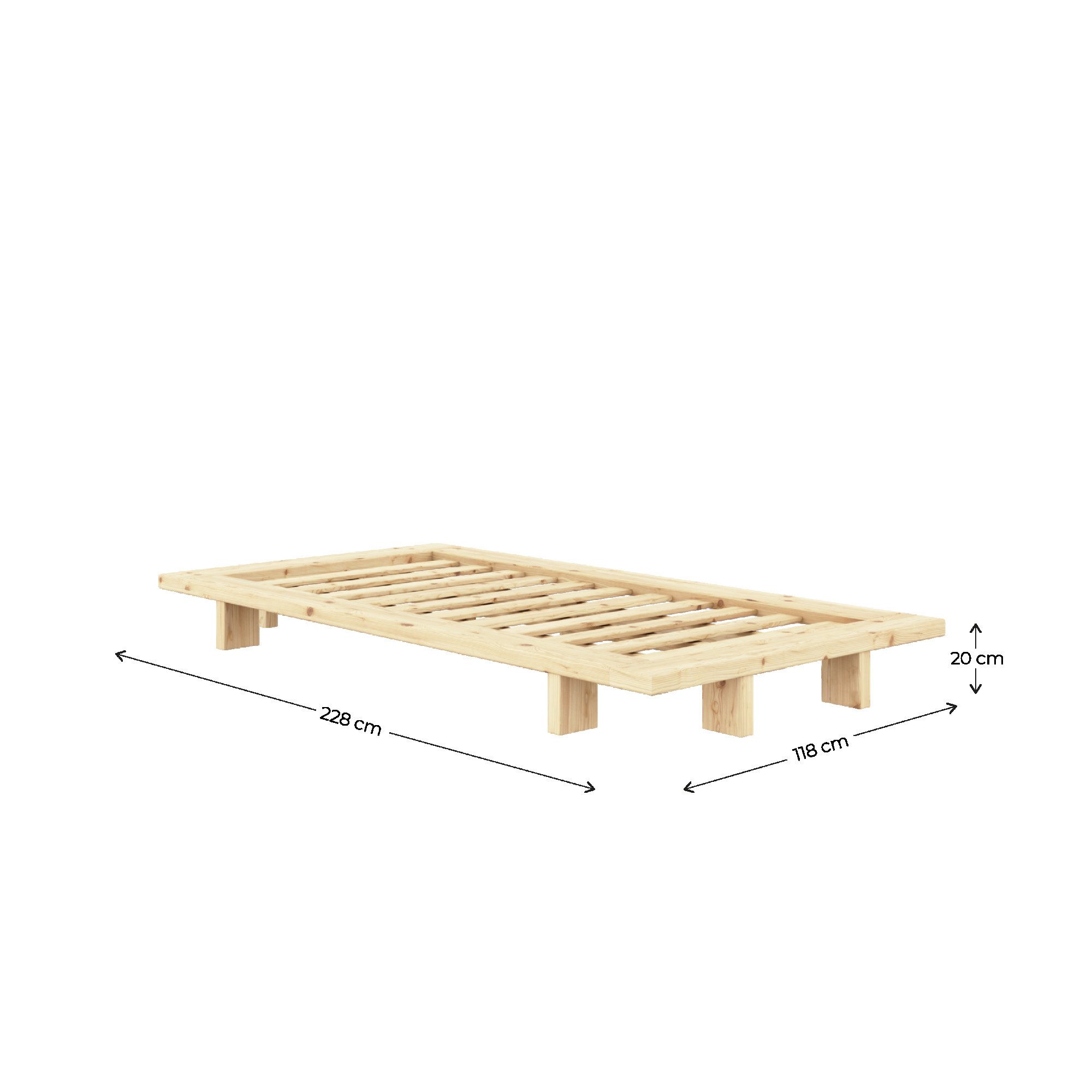 Karup Bedframe JAPAN BED grondbed, houten frame, futonbed, jeugdbed, houten bed Massief houten bed met lattenbodem, massief grenen, bed zonder hoofdeinde