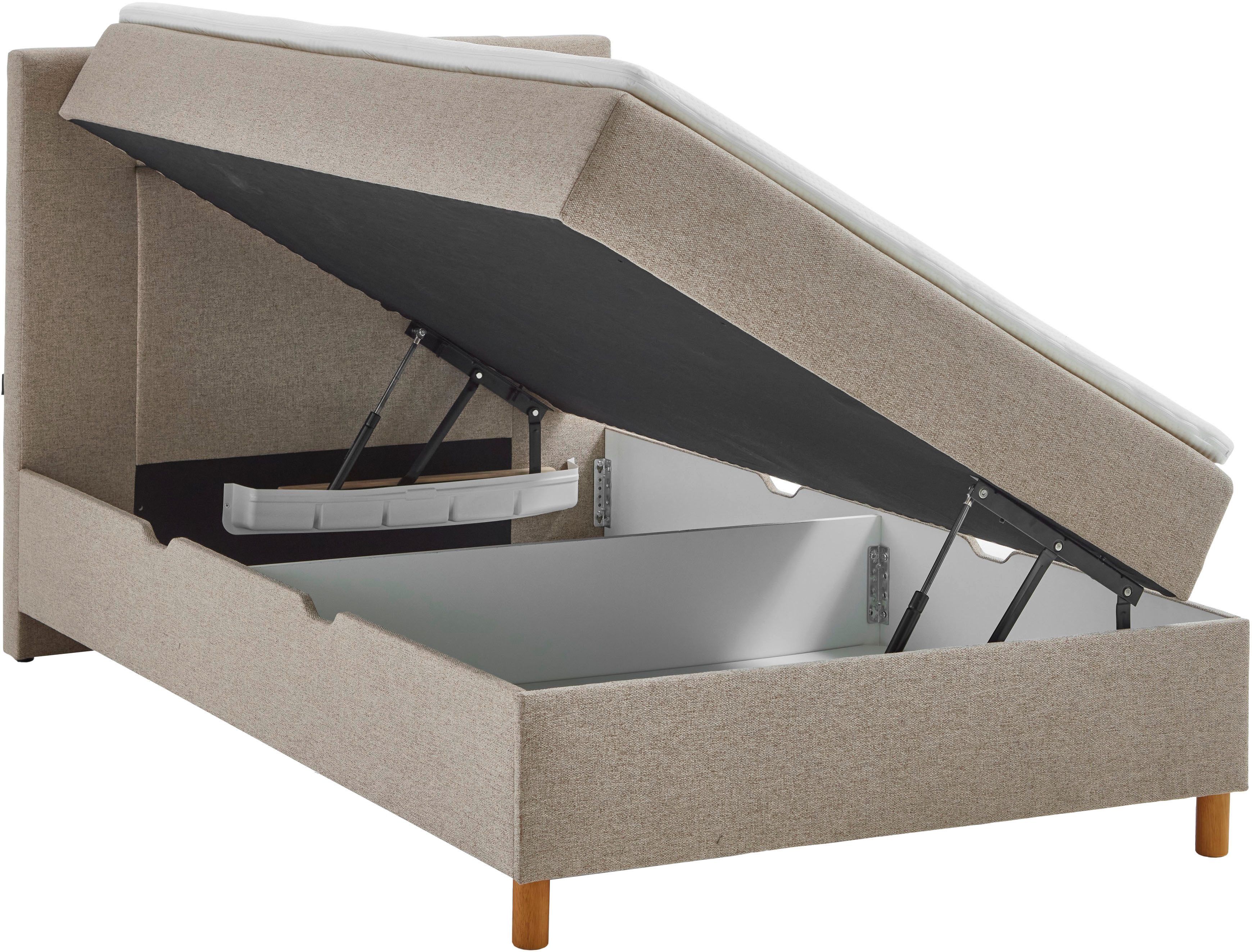 INOSIGN Boxspring Escalon II, met opbergruimte, inclusief topper, met houten poten
