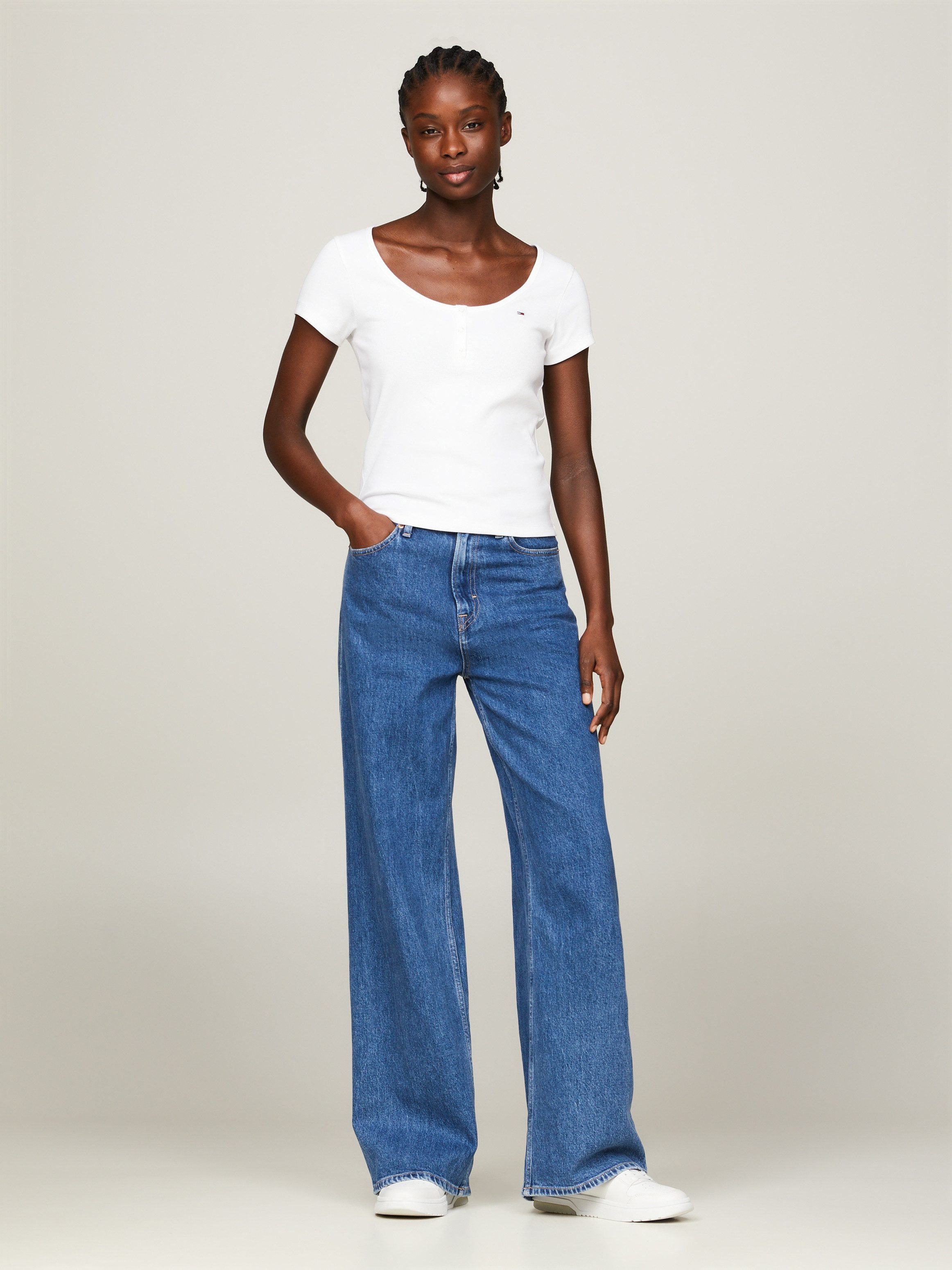 TOMMY JEANS Shirt met ronde hals TJW SLIM HENLEY TOP SS