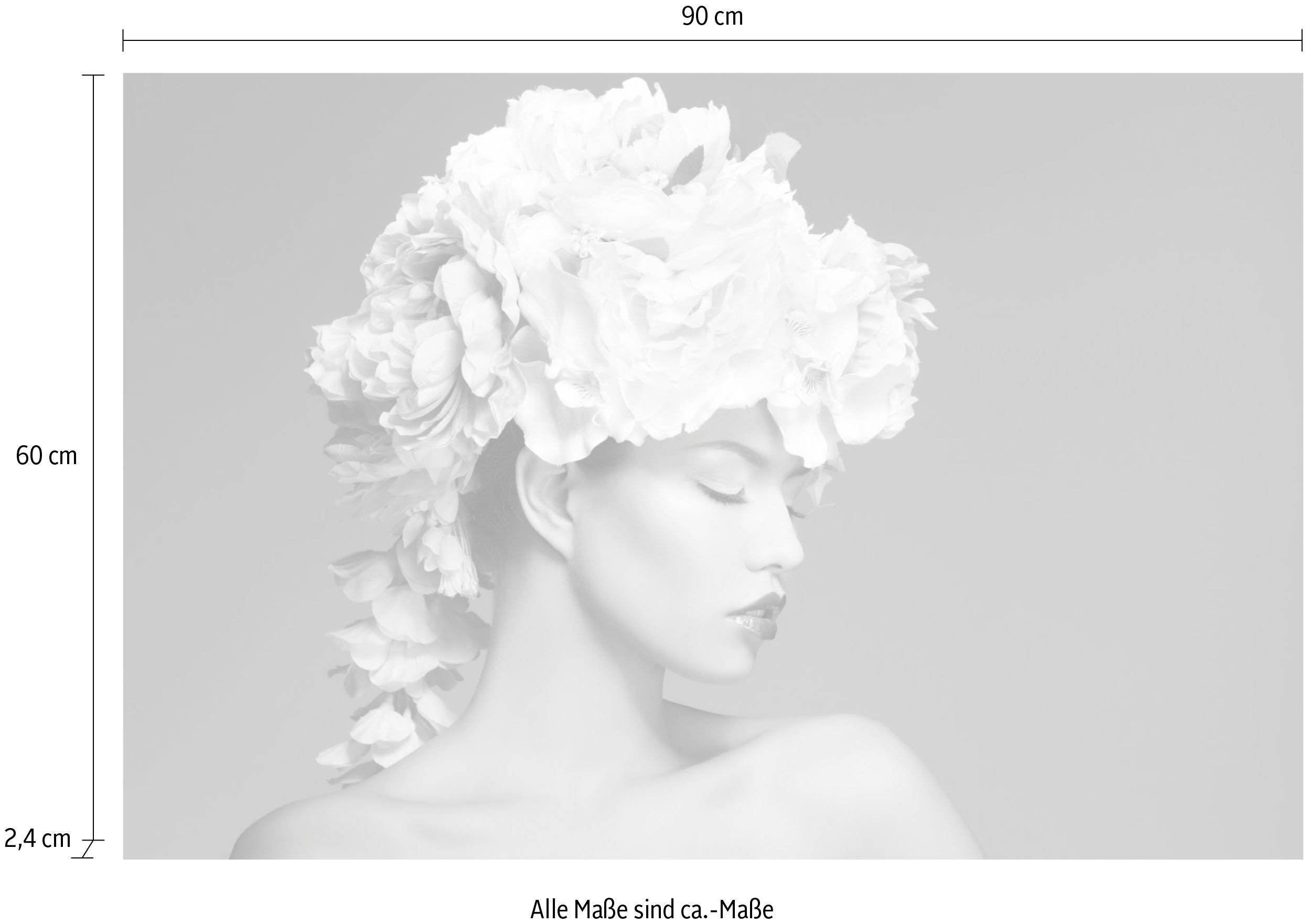 queence Artprint op acrylglas Vrouw met bloemenhoed Fine Art-print in galeriekwaliteit