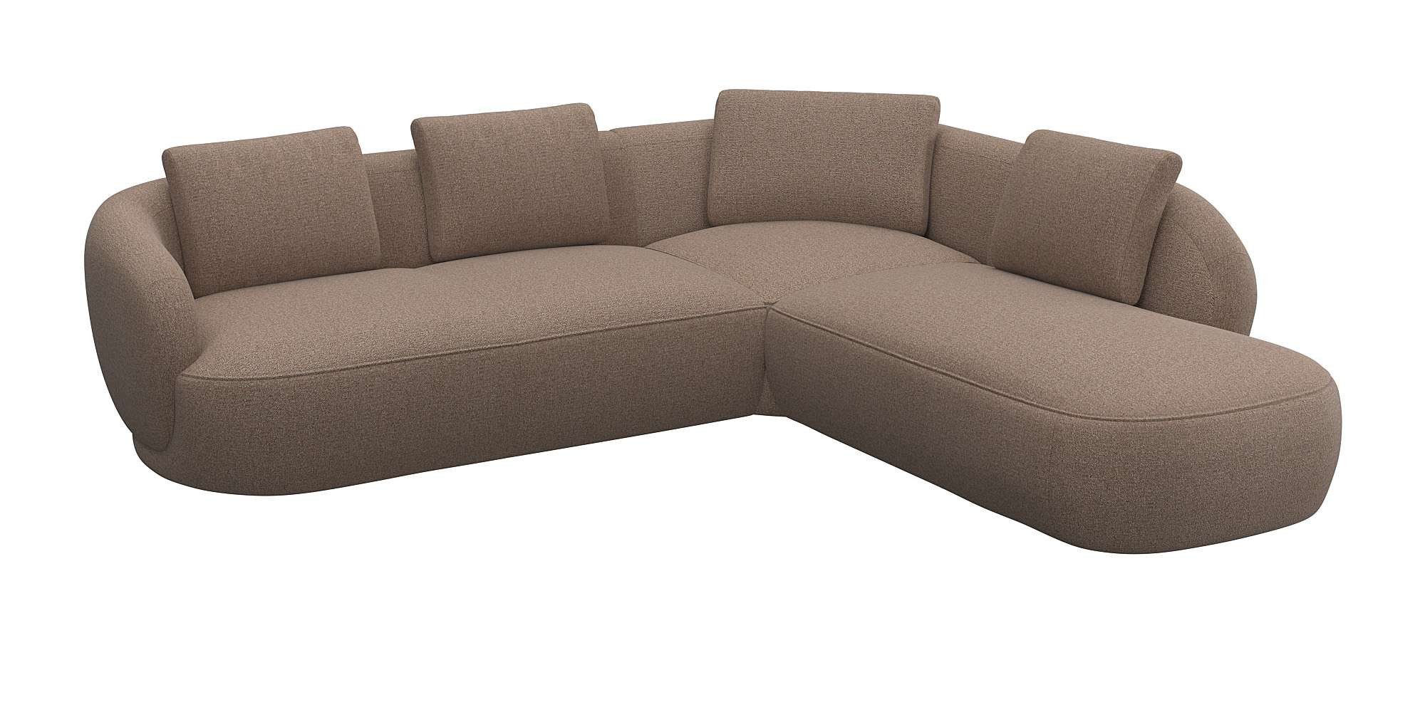 FLEXLUX Hoekbank Torino, rond, L-vorm, bankhoek met ottomane Modern, organisch bankontwerp, koudschuim, golfvering