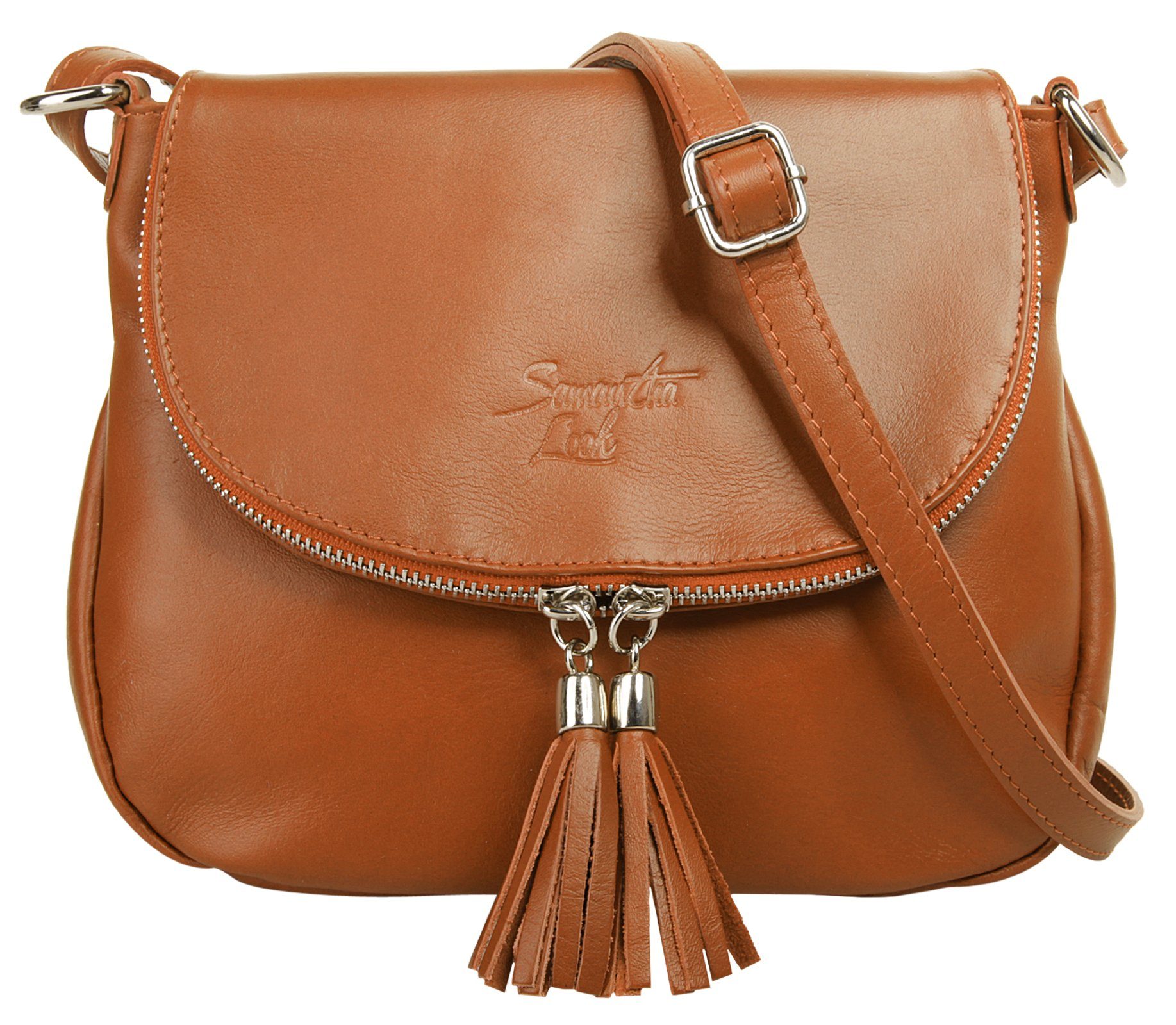 Samantha Look Schoudertas echt leer, made in italy dames tassen maat onesize (24 x 19 x 8 cm - 3 l) bruin