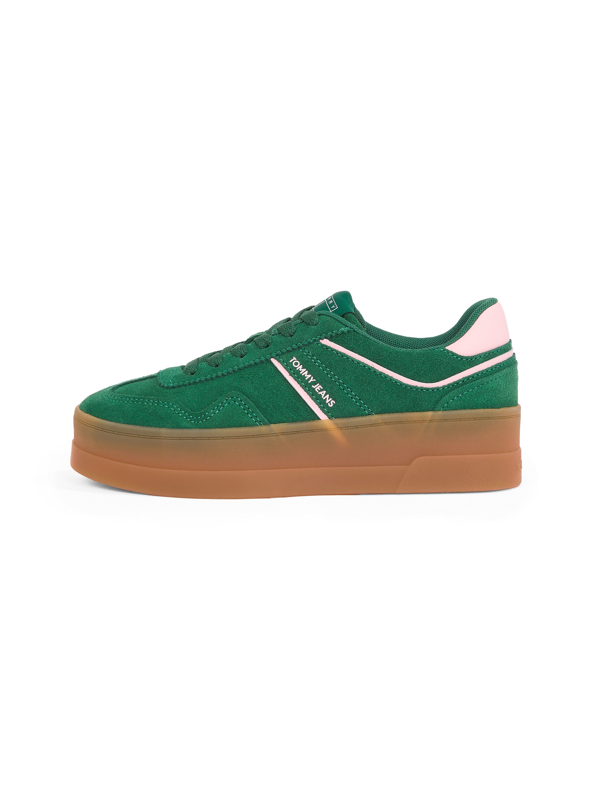 TOMMY JEANS Plateausneakers THE GREENWICH FLATFORM SUEDE , vrijetijdsschoen, lage schoen, veterschoen met subtiele decoratieve stiksels
