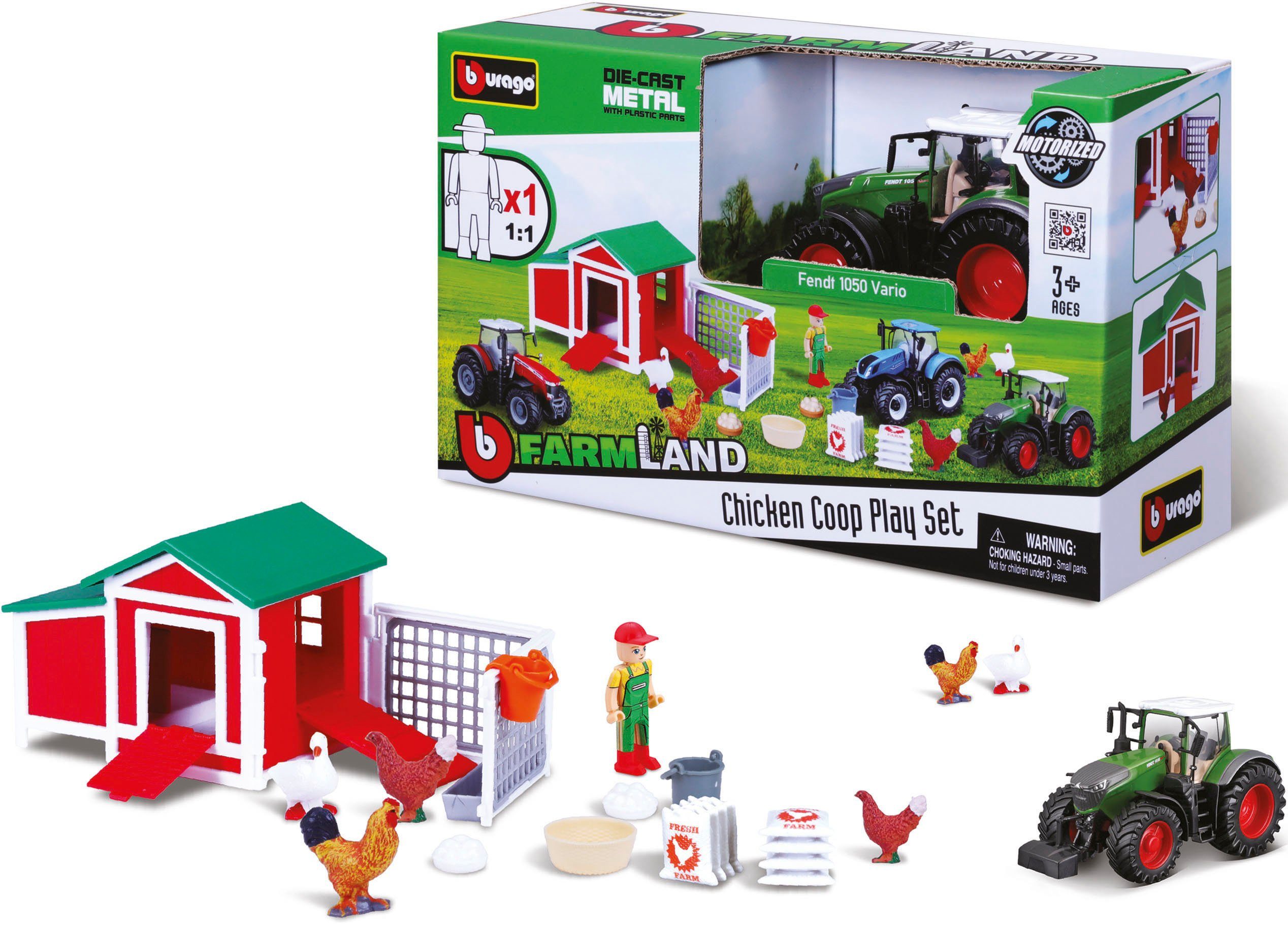 Bburago Speelwereld Farmland, Kippenhok inclusief fendt tractor