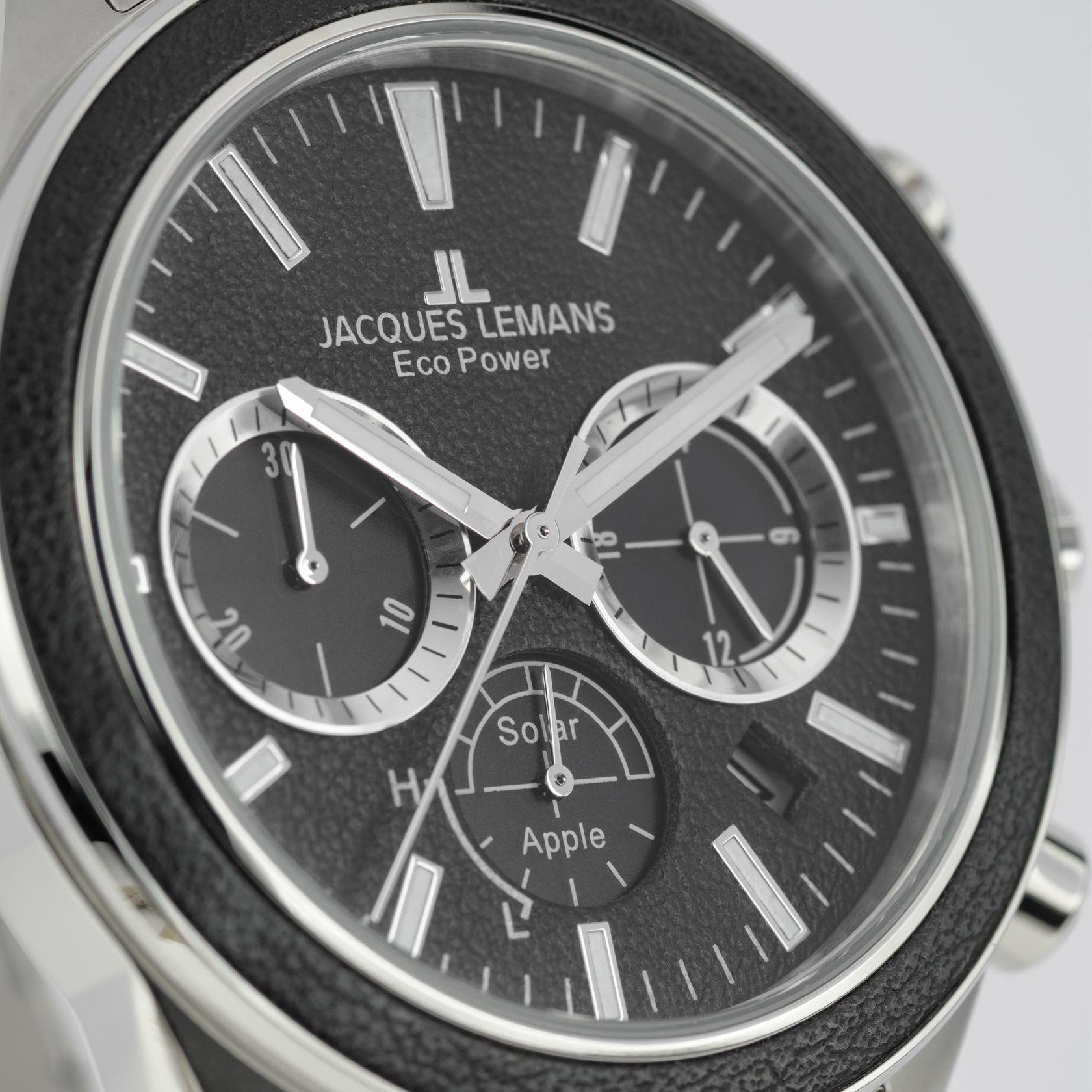 Jacques Lemans Solarhorloge Eco Power Solar Apple, 1-2115F Horloge, herenhorloge, datum, tot 10 bar waterdicht, roestvrijstalen band