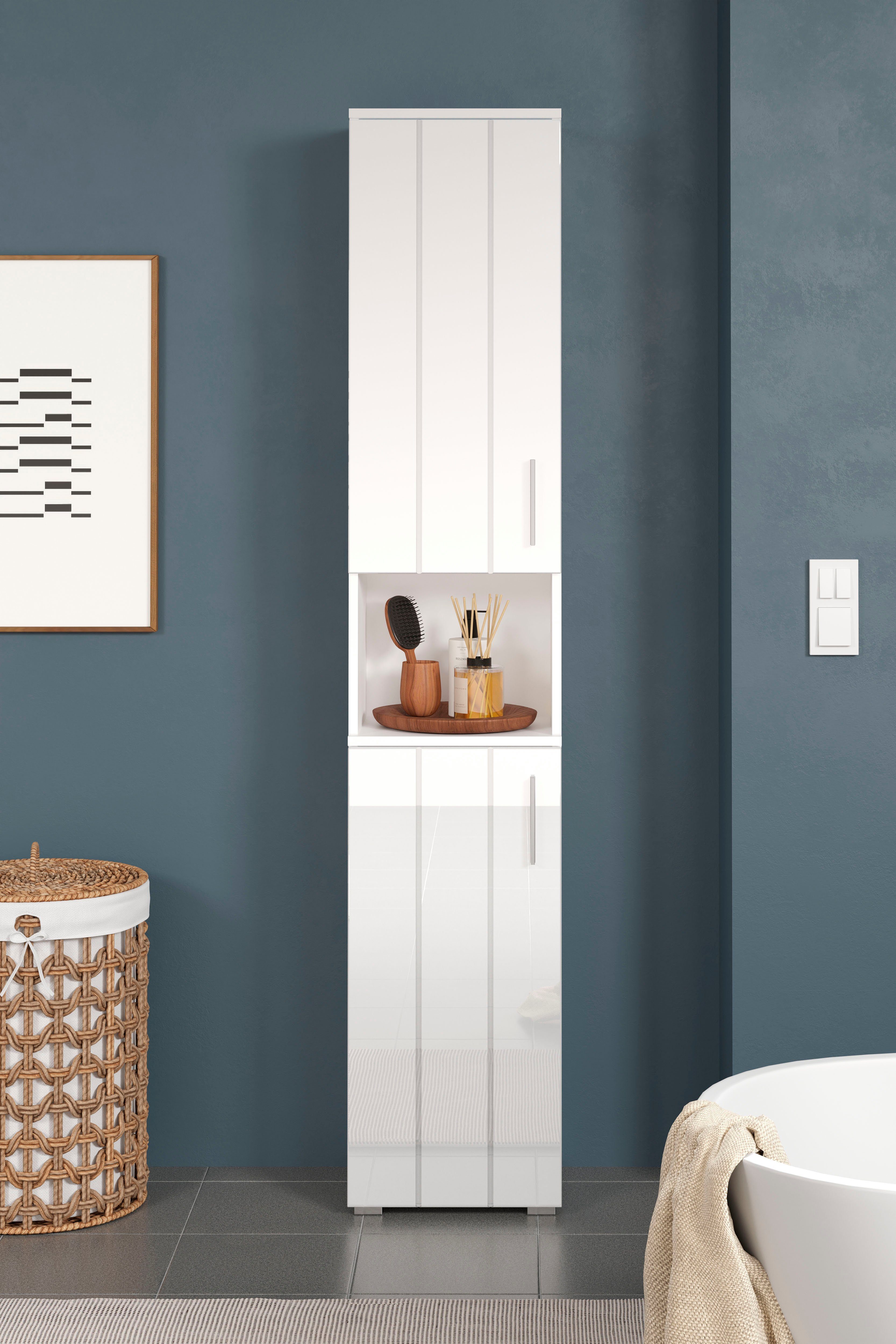 welltime Hoge kast Praag Badmeubels met verwisselbare deurdranger - (B/D/H) 37/31/192 cm (1 stuk)