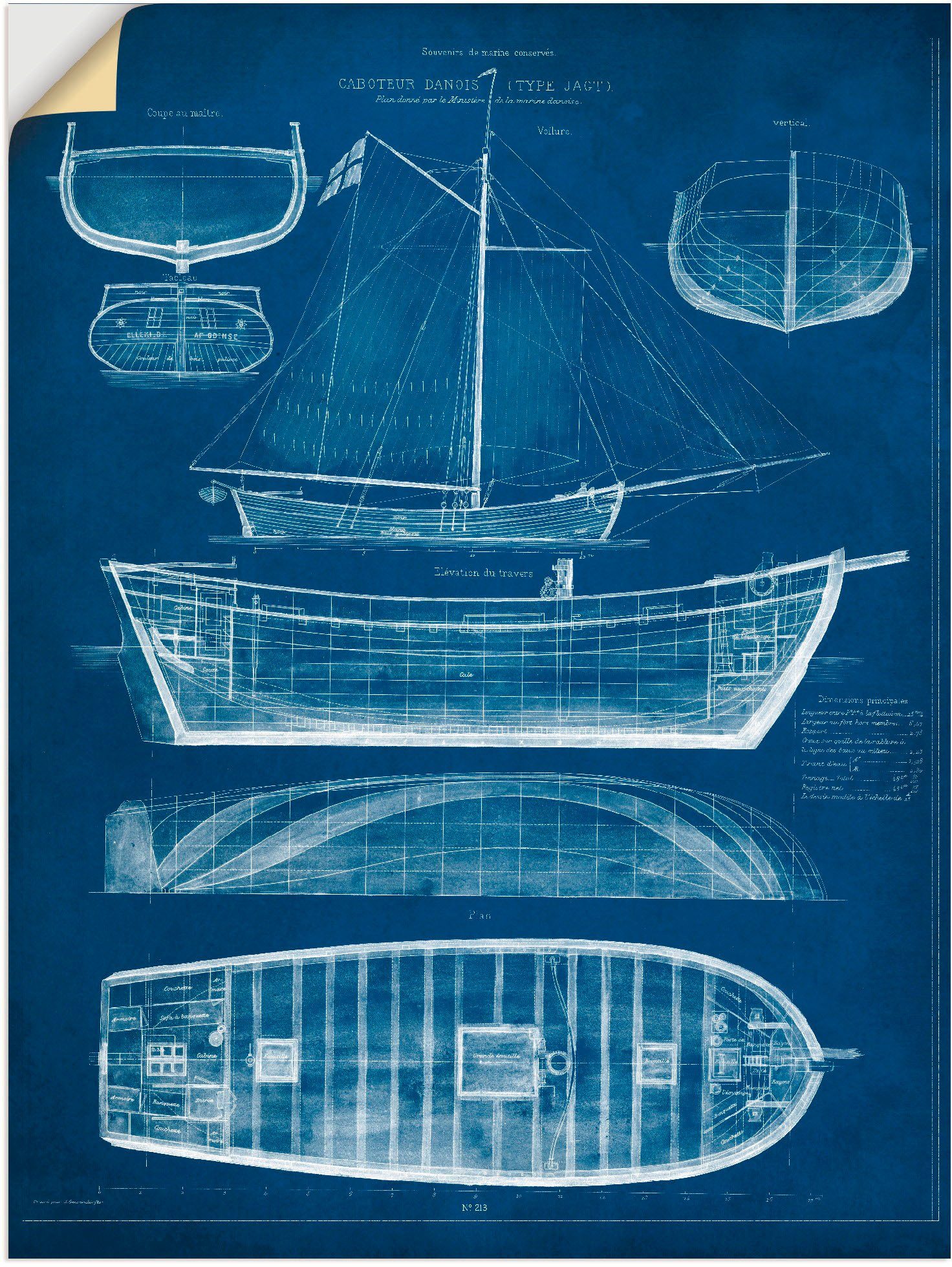 Artland Artprint Ontwerp voor een antieke boot II in vele afmetingen & productsoorten - artprint van aluminium / artprint voor buiten, artprint op linnen, poster, muursticker / wan