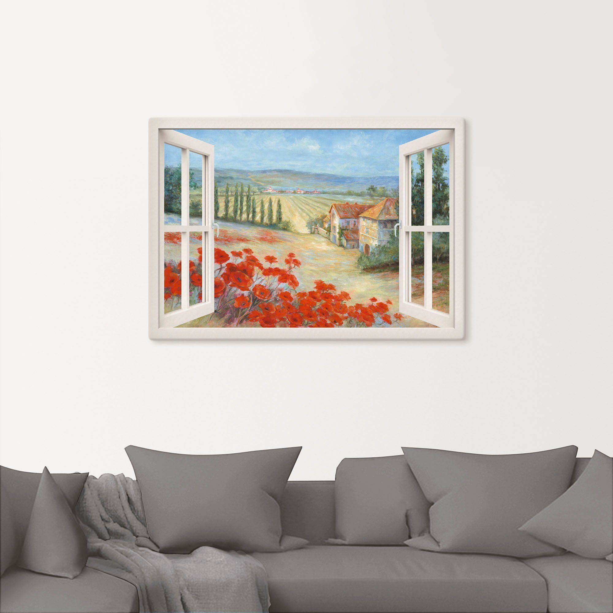 Artland Artprint op linnen Papaverlandschap gespannen op een spieraam