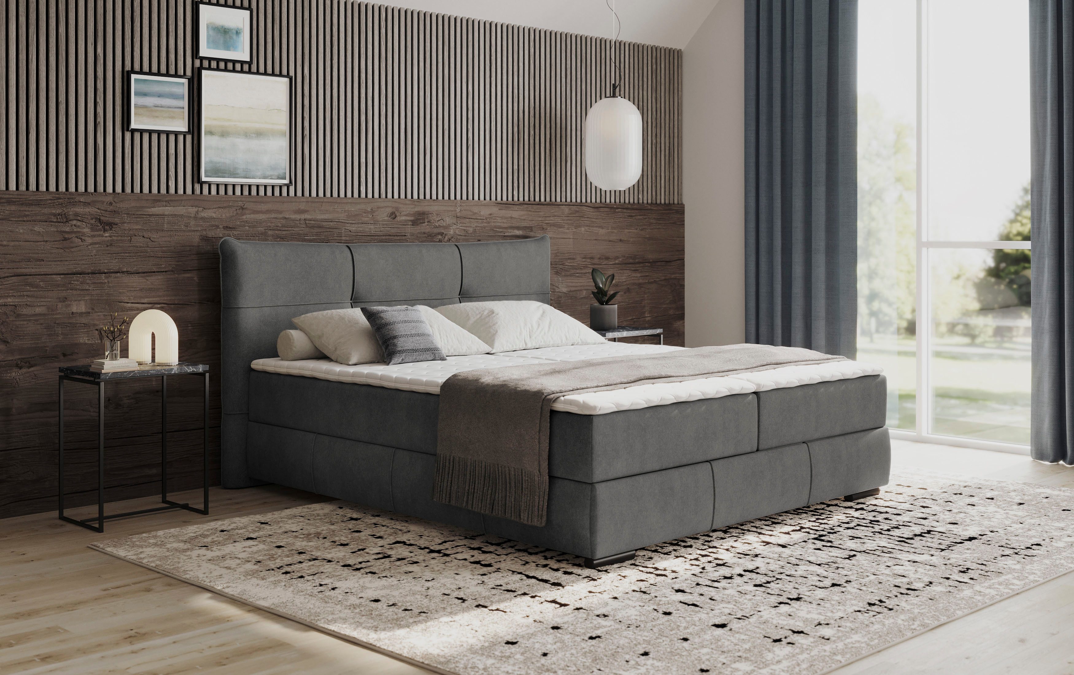 Mr. Couch Boxspring Brewdley met bedkist, incl. matras Topmatras en sierkussen, in verschillende hardheden beschikbaar boxsprings grijs