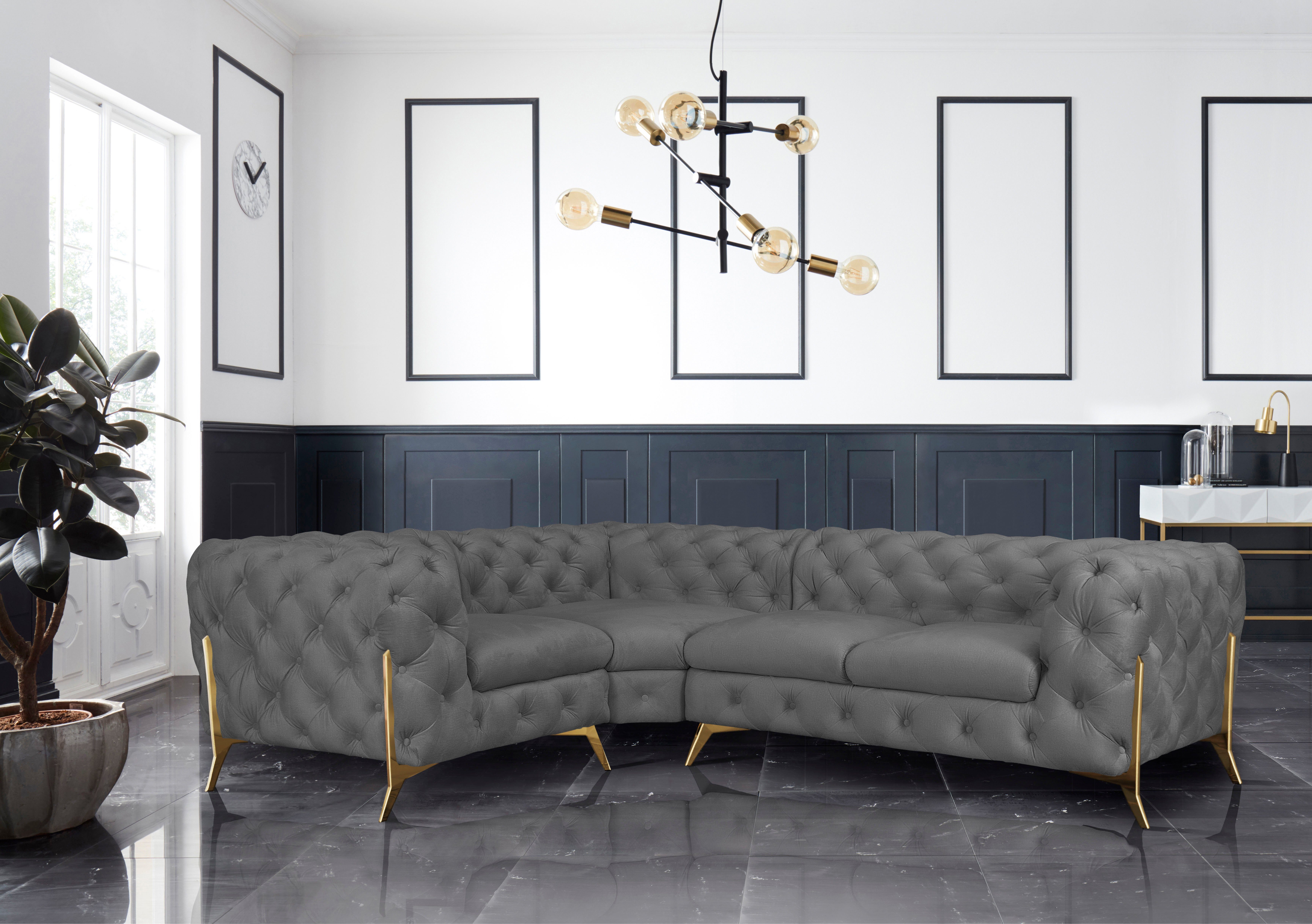 Leonique Chesterfield-bank Amaury L-vorm moderne chersterfield-look, breedte 262 cm, kleur van de poten ter keuze