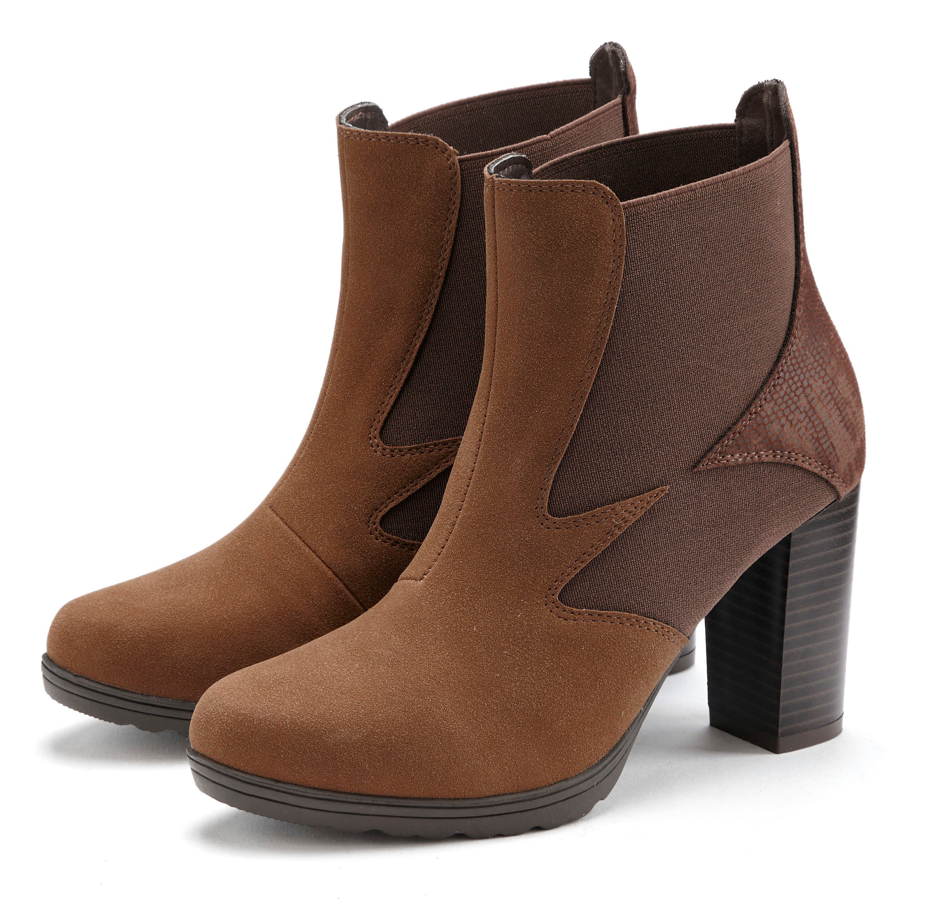 Lascana Chelsea-boots met blokhak en stretch-inzet, high-heel enkellaars vegan