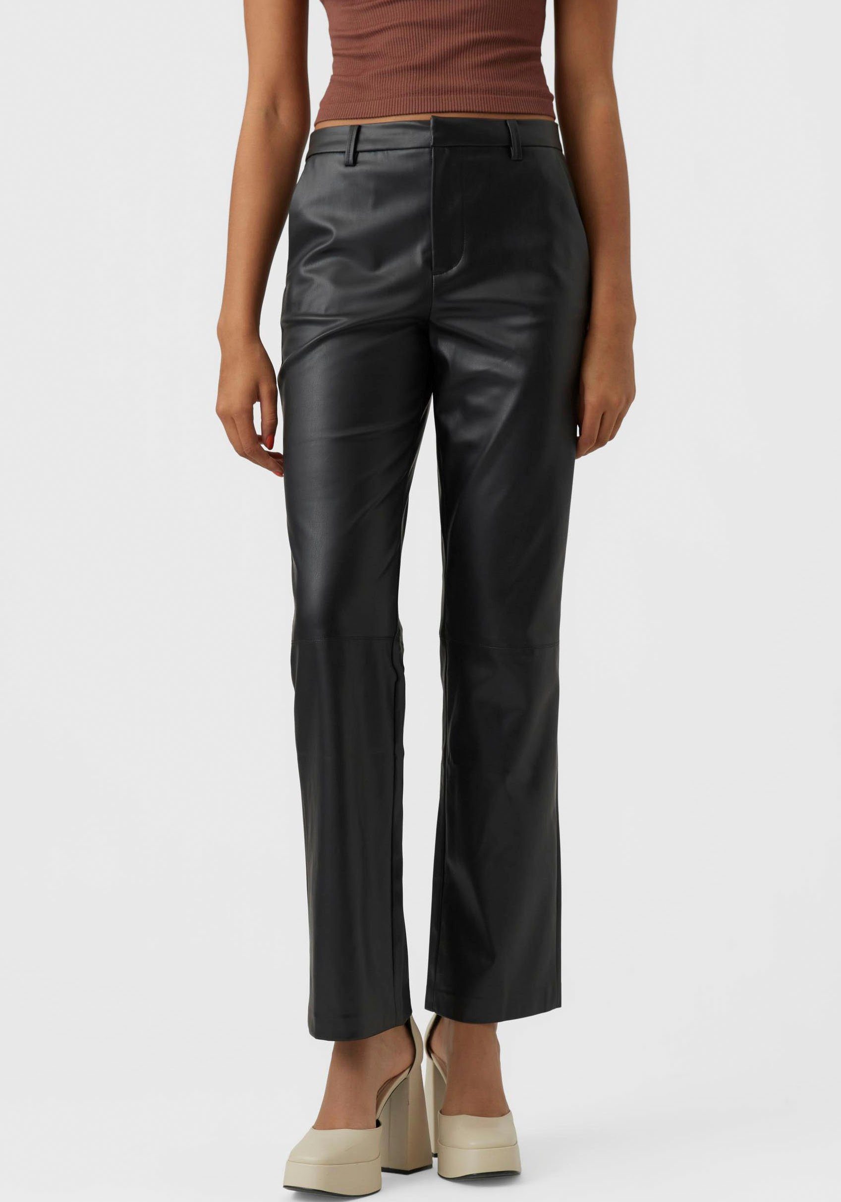 Vero Moda Imitatieleren broek VMOLYMPIAZAMIRA MR STRAIGHT PL PANT NOOS