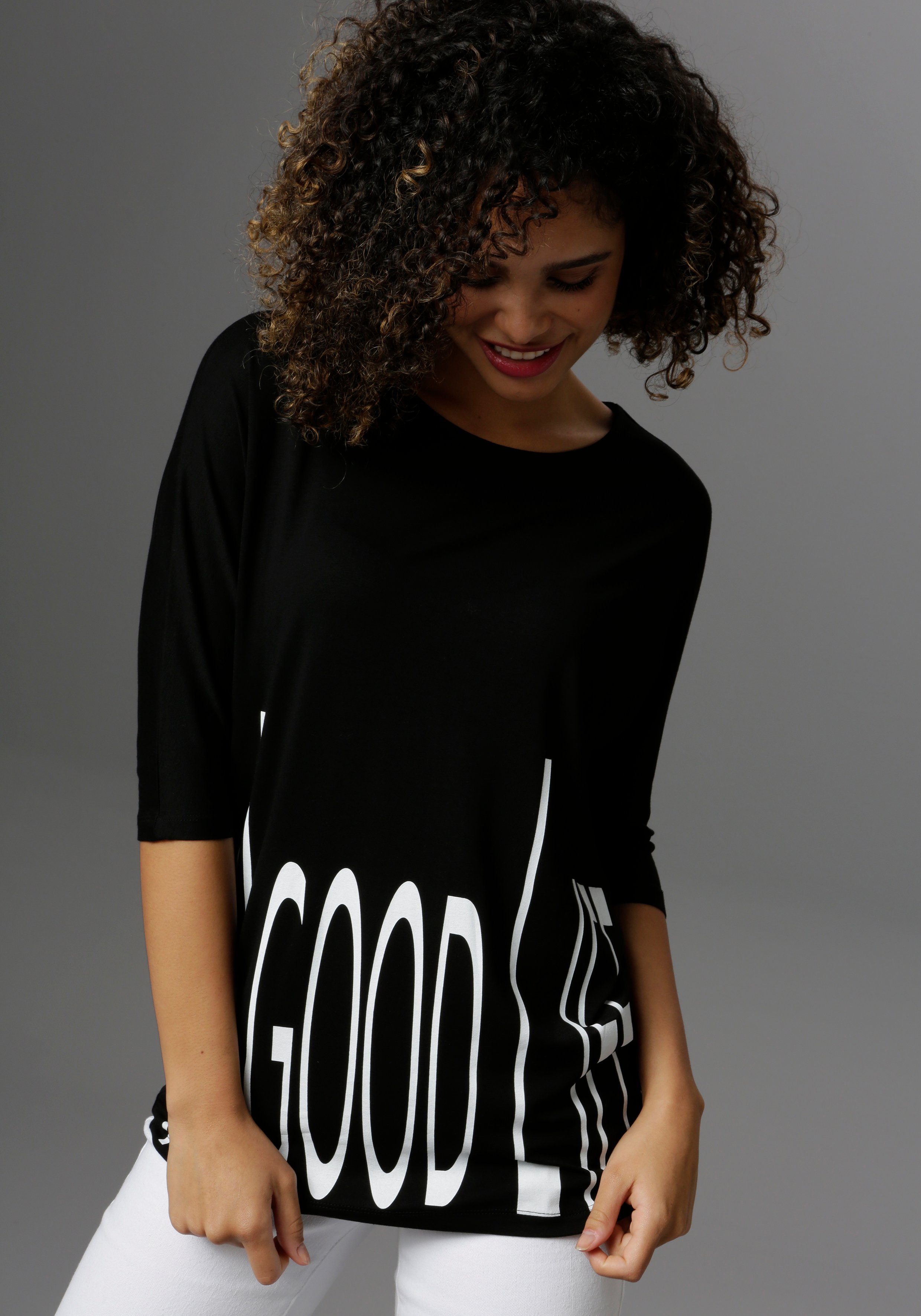 Aniston SELECTED Shirt met 3/4-mouwen met statement-quote