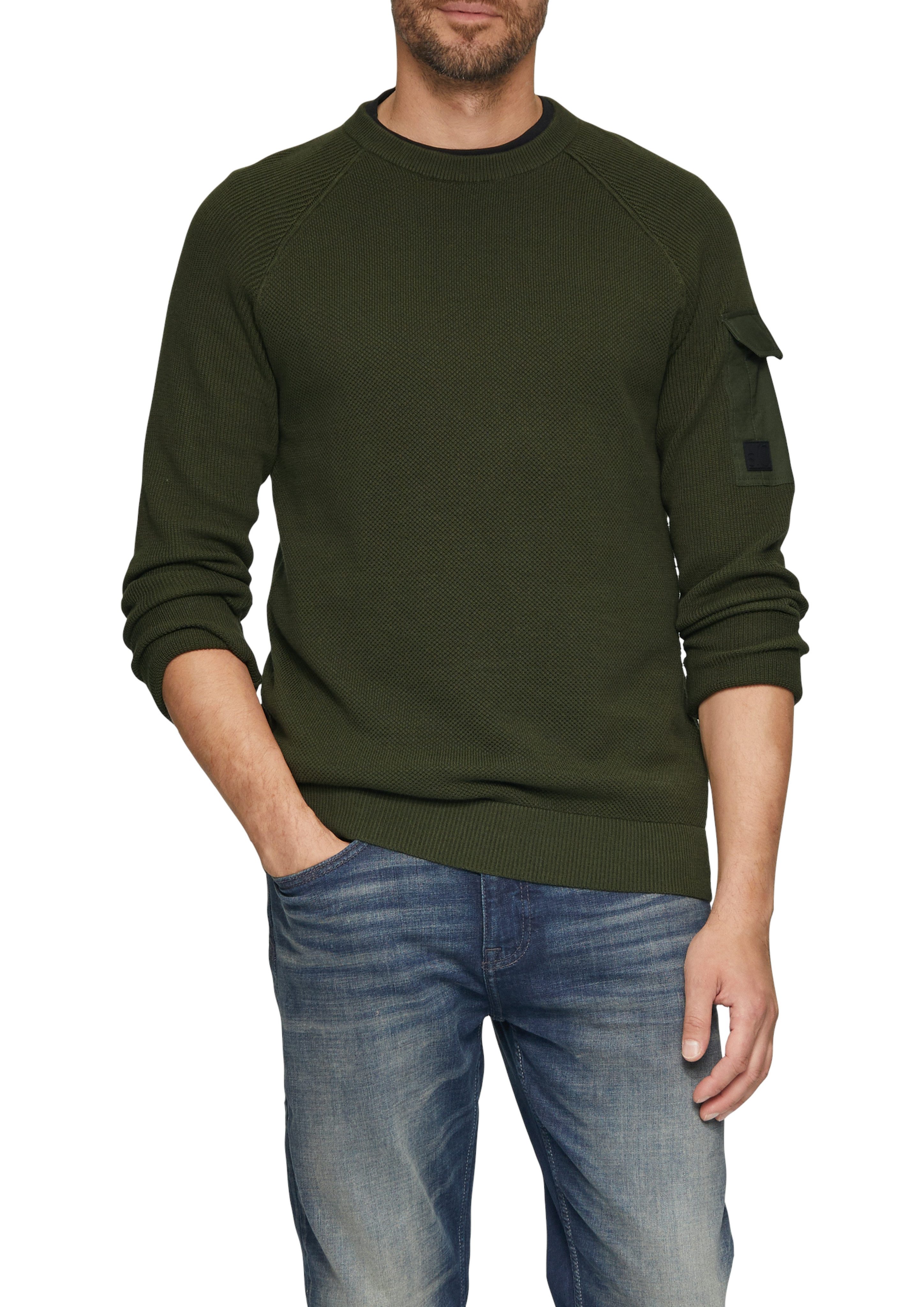 s.Oliver Gebreide trui met aangebrachte zak op de arm heren pullovers maat XXXL groen