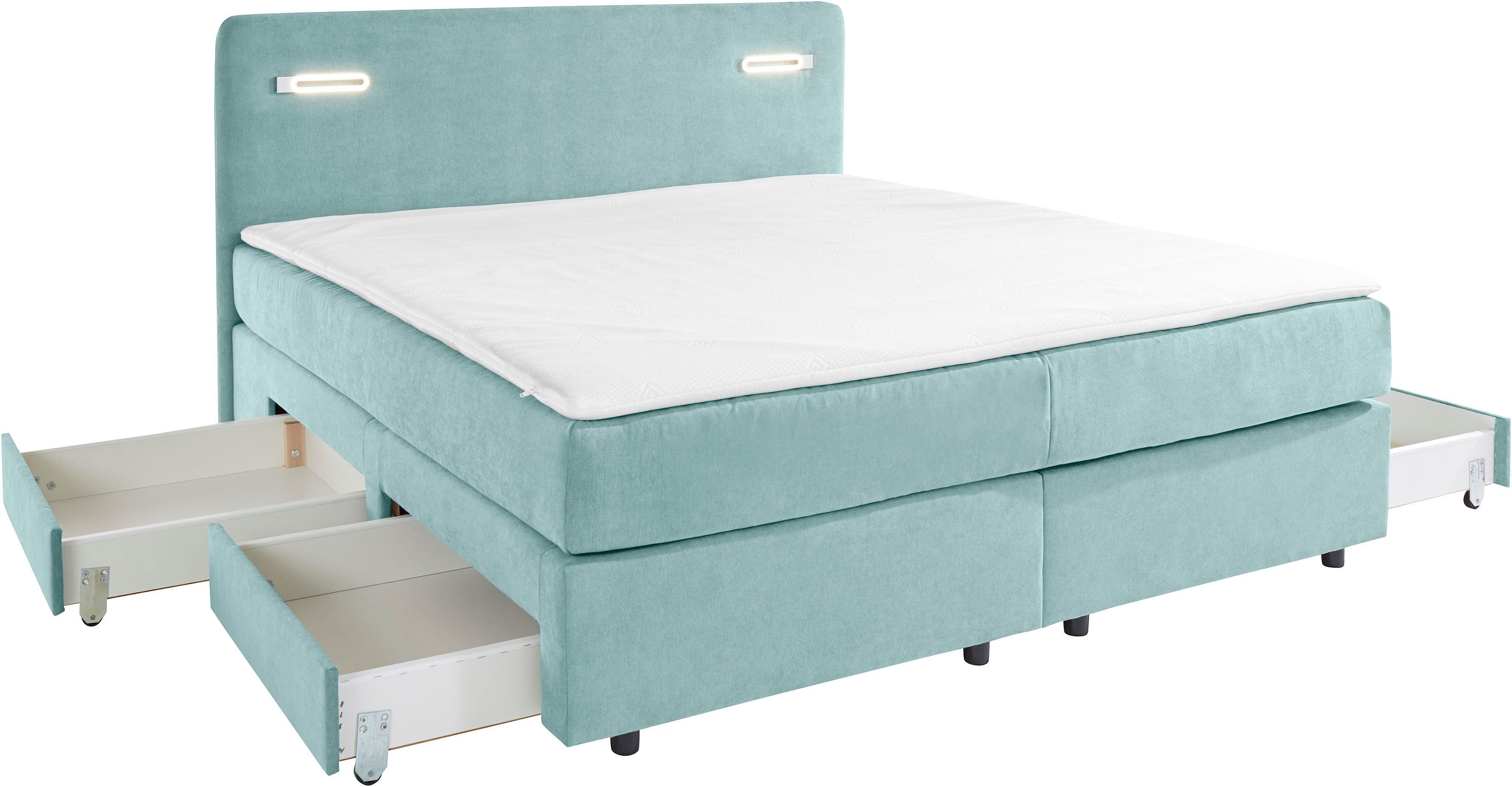 INOSIGN Boxspring Luan Laden, ledverlichting en topmatras, in breedte 120 cm en 180 cm