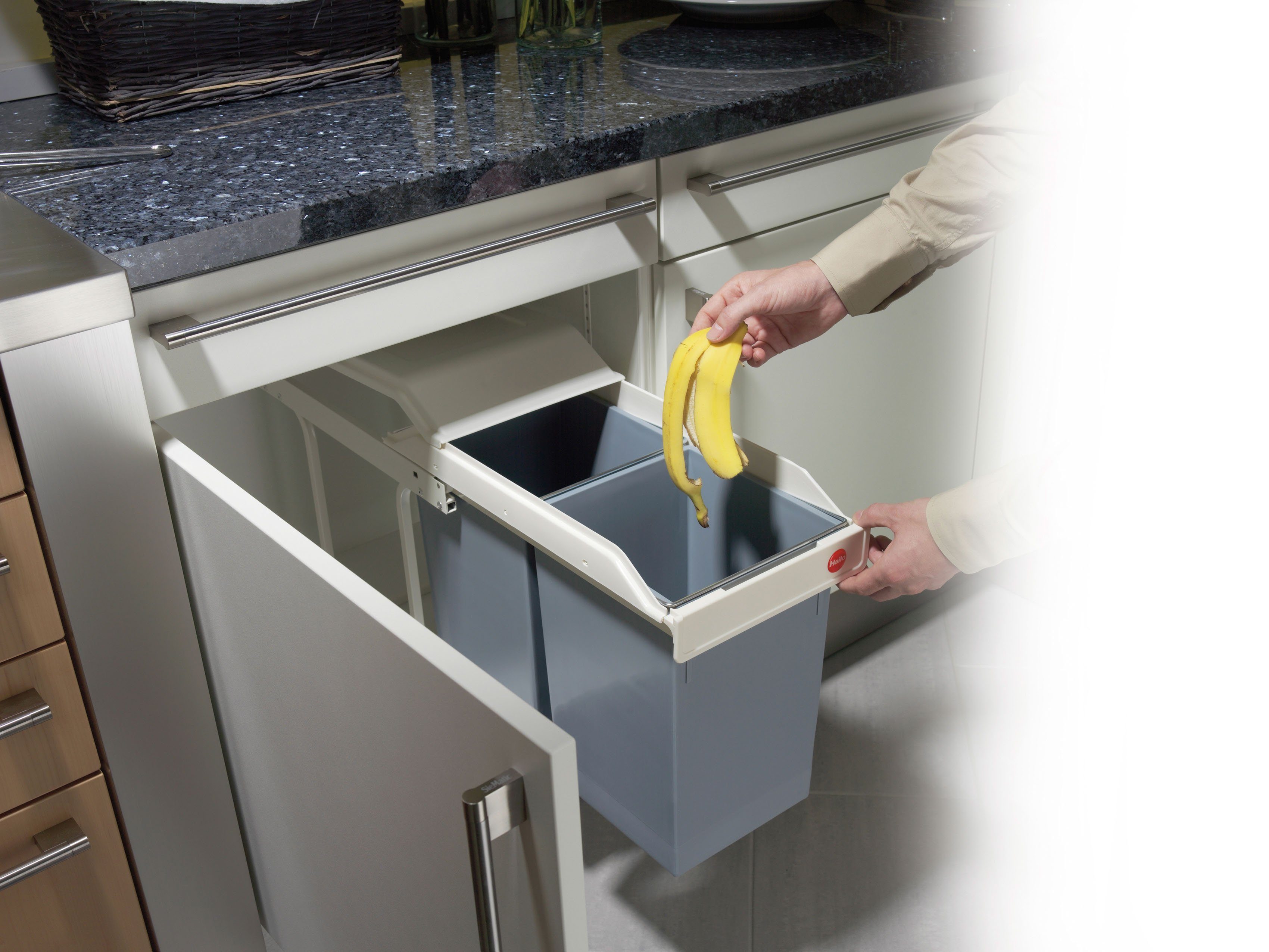Hailo Inbouwprullenbak Multi-box duo L 28 liter, grijs, kunststof binnenemmer, made in germany
