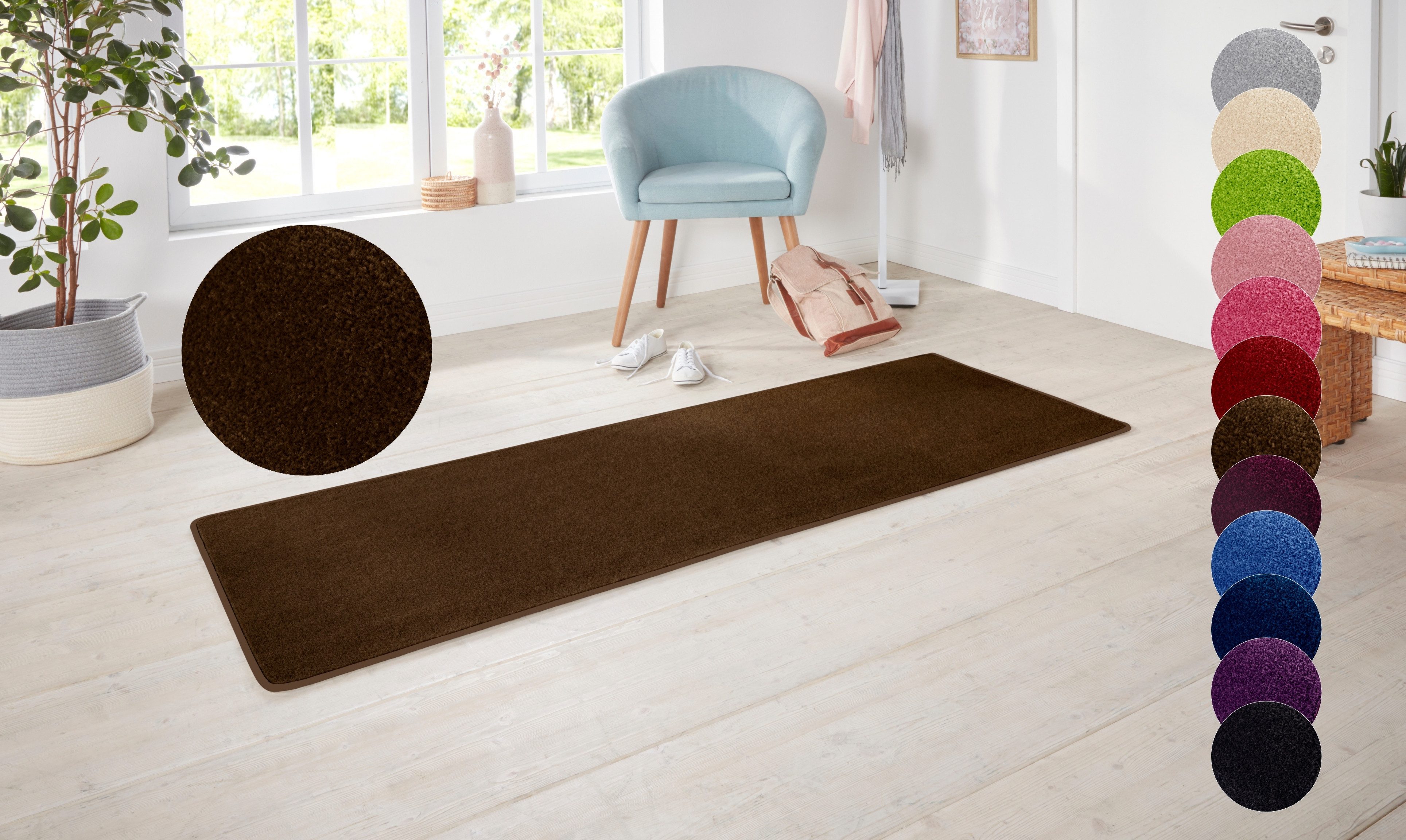 HANSE Home Vloerkleed Shashi Kortpolig, effen kleuren, loper, zacht, eetkamer, kinderkamer, gang moderne vloerkleden maat 13 bruin