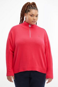 tommy hilfiger curve trui met staande kraag crv zip-up high-nk sweater roze