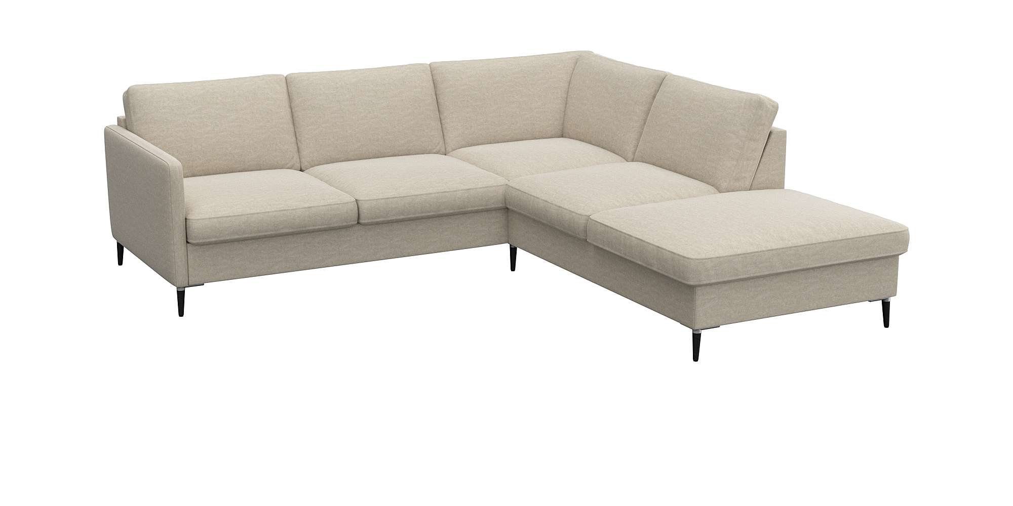 FLEXLUX Hoekbank Fiore, L-vorm smalle armleuningen, aluminium/zwarte poten, bxd 234x225 cm, koudschuim in de zitting