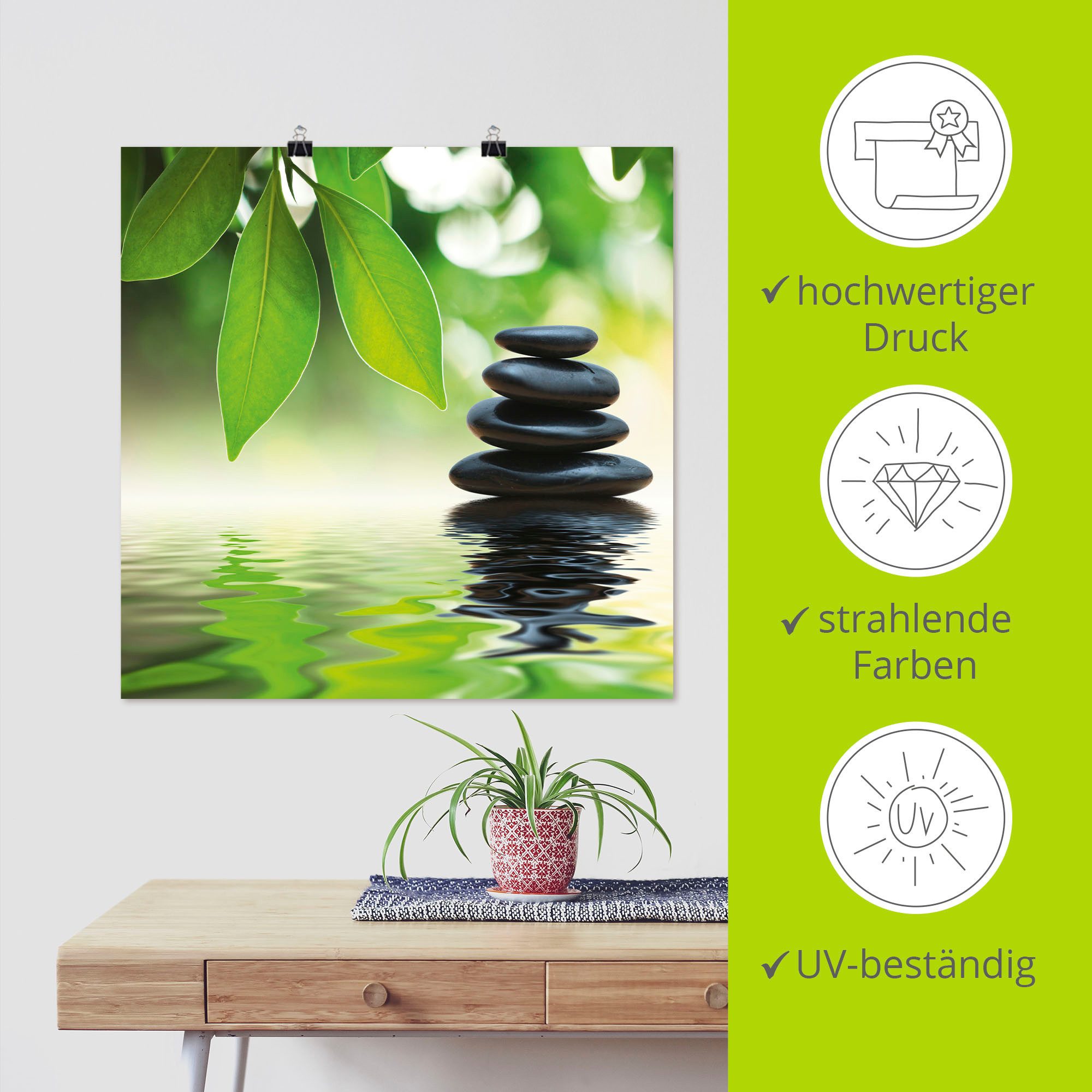 Artland Artprint Zen steenpiramide op wateroppervlak als artprint op linnen, poster, muursticker in verschillende maten