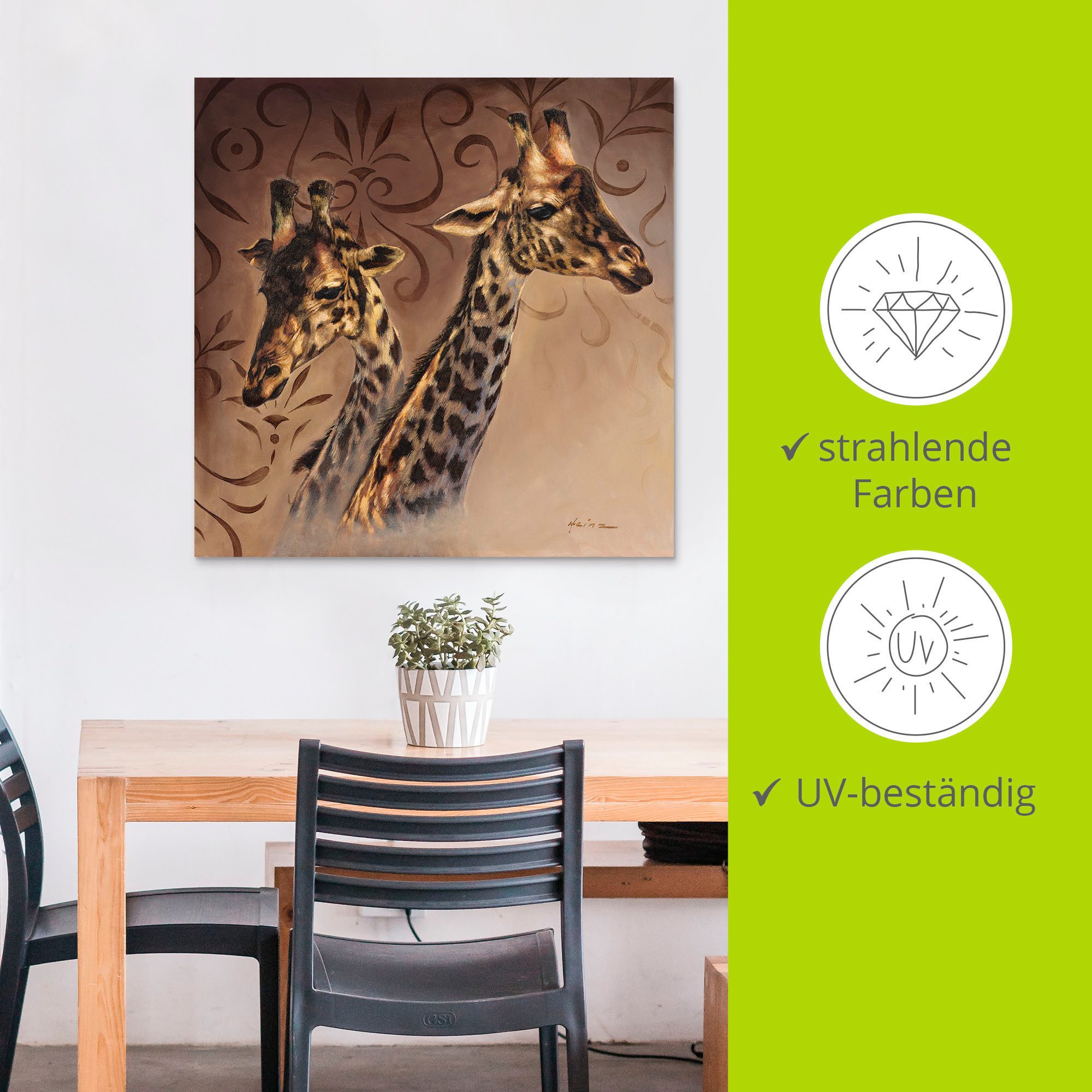 Artland Artprint Giraffen portret als artprint van aluminium, artprint voor buiten, artprint op linnen in verschillende maten