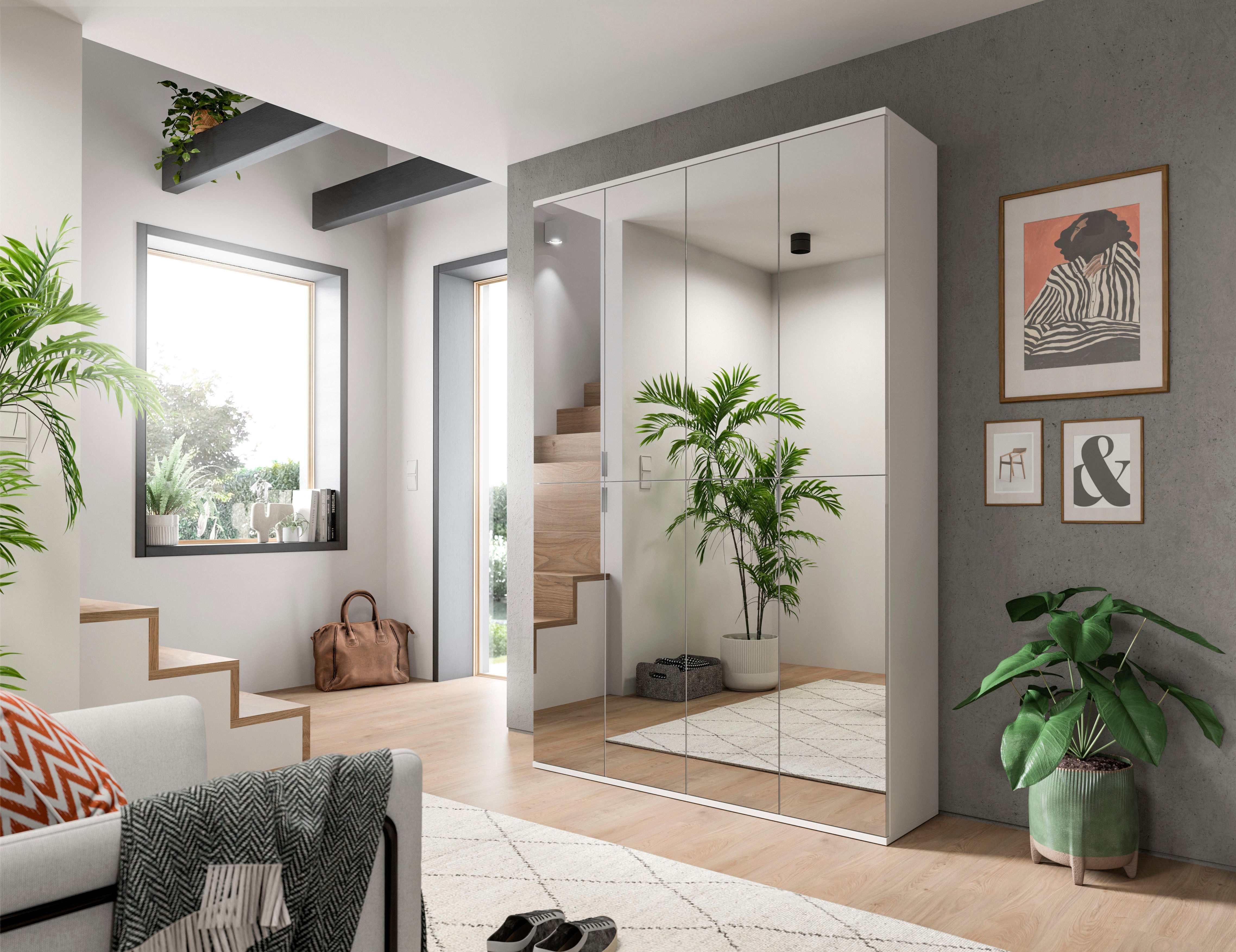 INOSIGN Multifunctionele kast Trondheim, Hoogte 193 cm, 2 Spiegelduren, 6 Vakken, 4 Planken 1 constructiebodem, deurstop verwisselbaar, garderobekast, kast