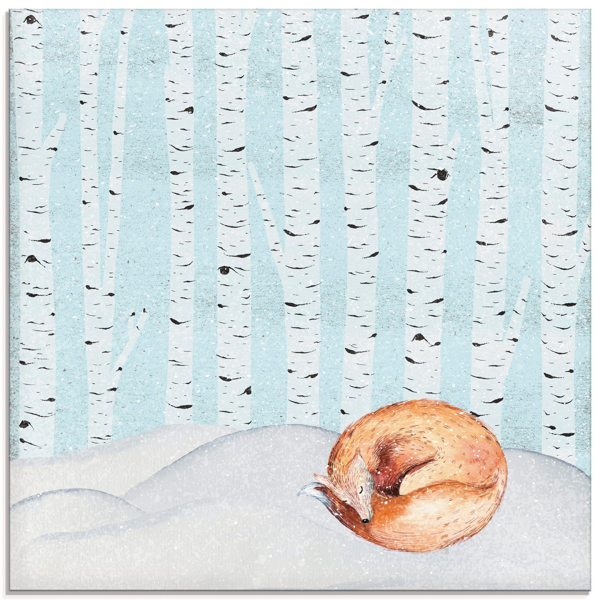 Artland Print op glas Winter Wonderland slapende vos (1 stuk)
