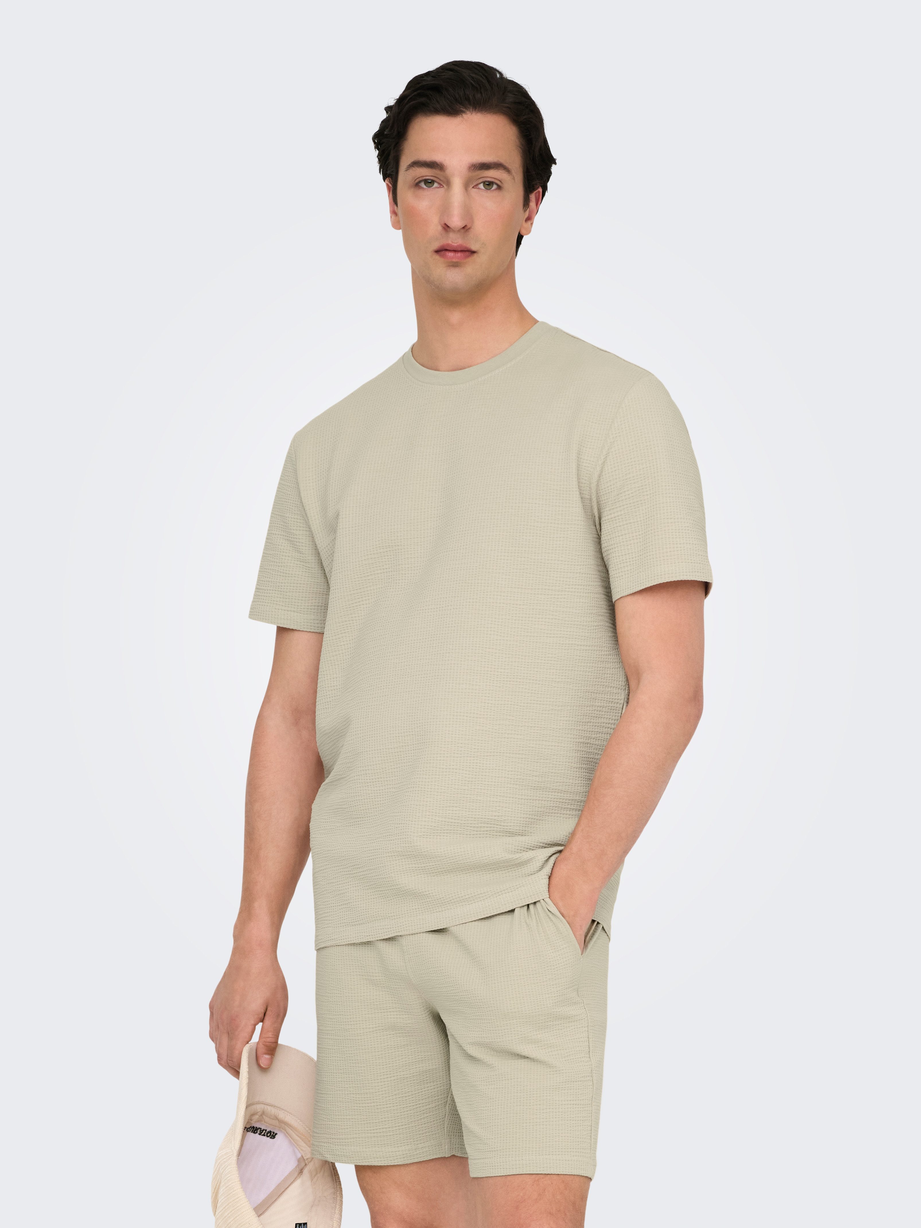 ONLY & SONS Shirt met ronde hals ONSKIAN LIFE REG SEERSUCKER SS TEE NOOS