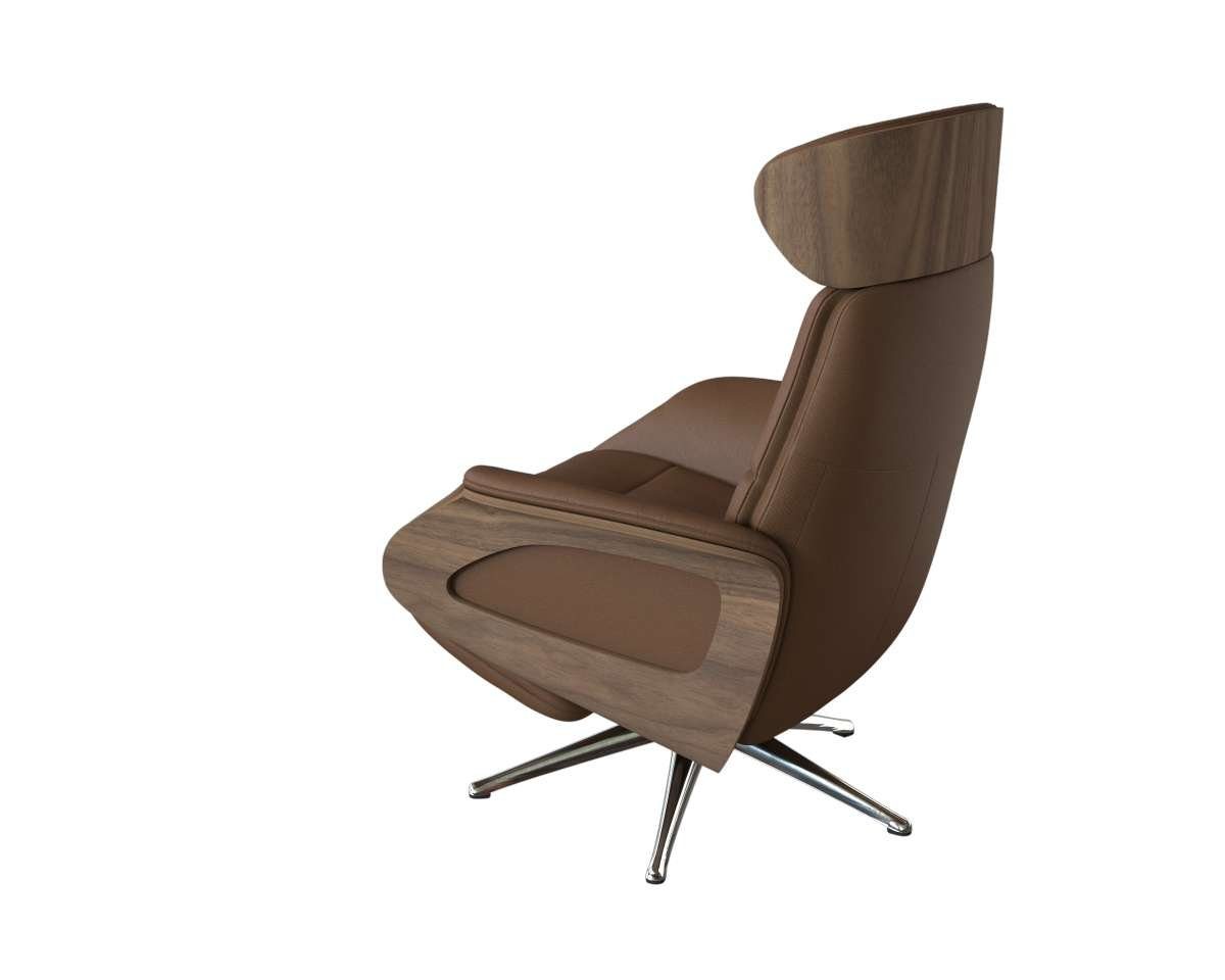 FLEXLUX Relaxfauteuil Clement praktische elektrische fauteuil Maat M, elektrische rug- en voetensteun, accu, armleuning Walnoot, aluminium voet