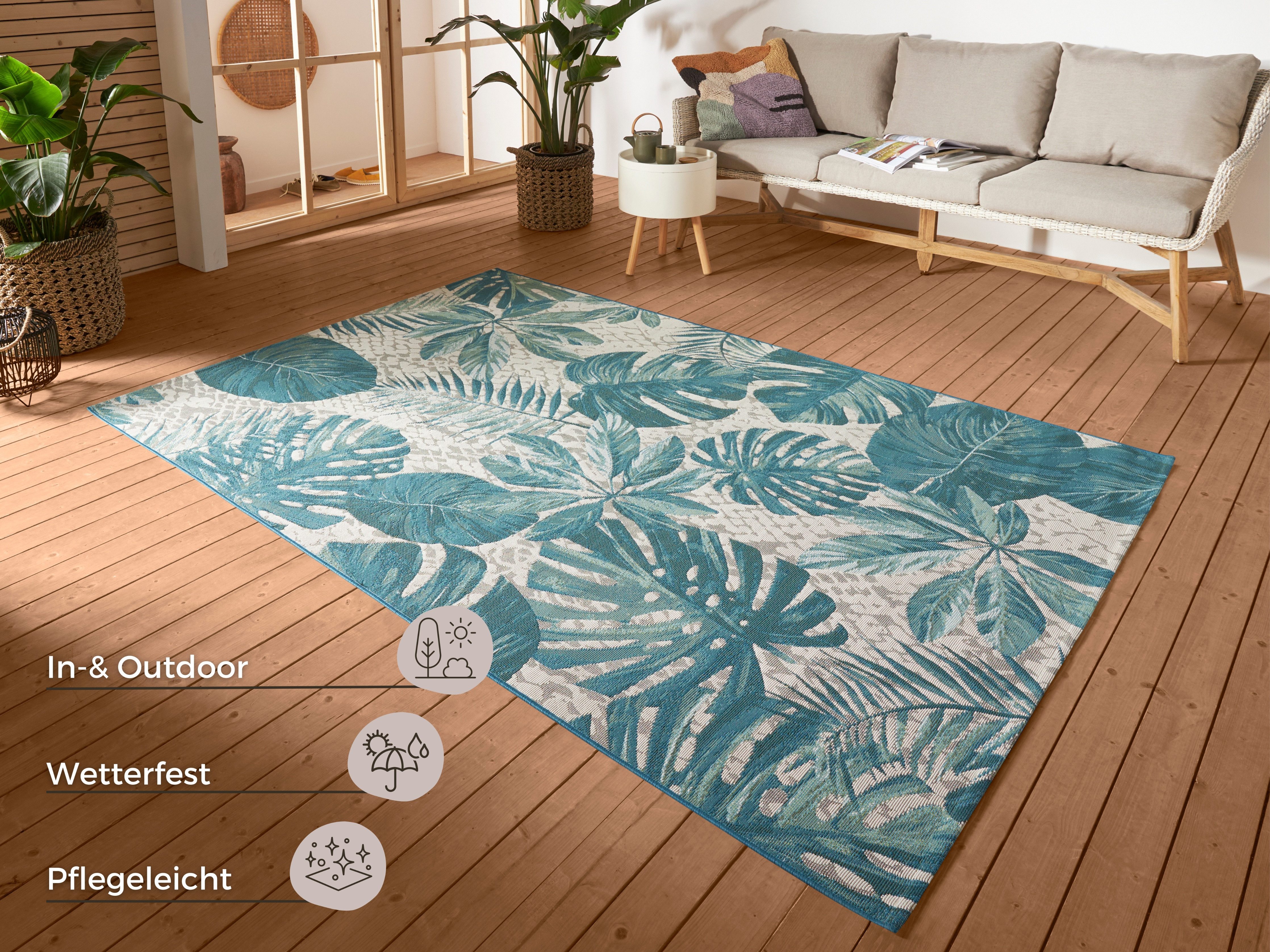 HANSE Home Outdoorkleed Tropical Leaves In-& Outdoor, weerbestendig, balkon, tuin, woonkamer, bloemig, palm