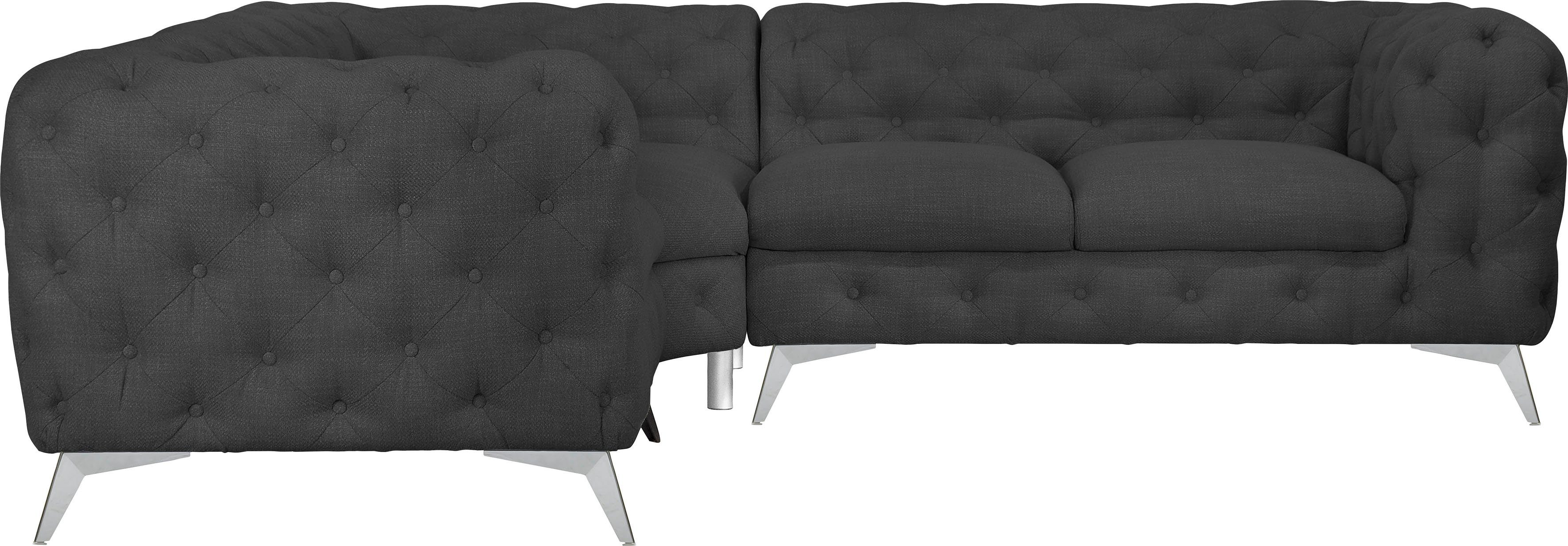 Leonique Chesterfield-bank Glynis L-vorm luxueuze capitonnage, moderne chesterfield look, kleur van de poten ter keuze