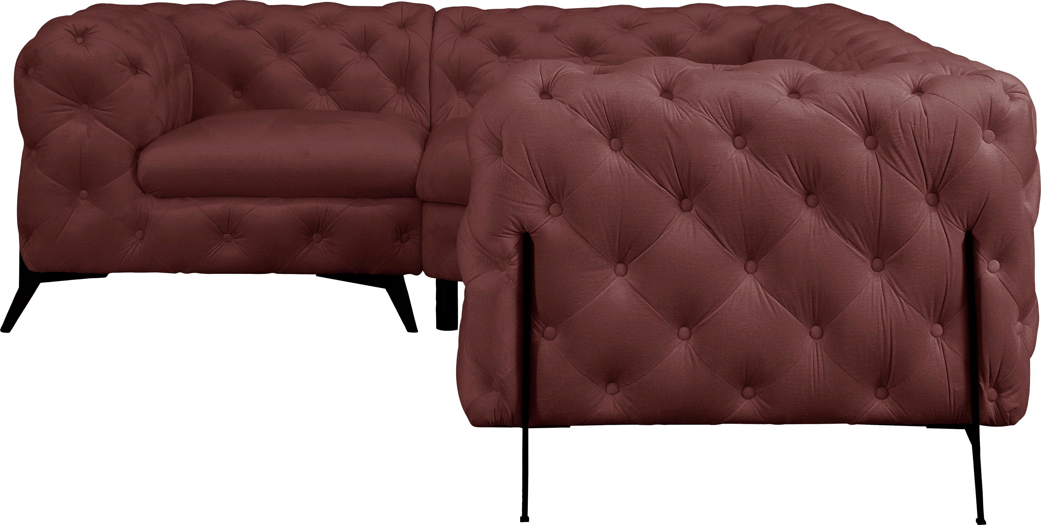 Leonique Chesterfield-bank Amaury L-vorm moderne chersterfield-look, breedte 262 cm, kleur van de poten ter keuze