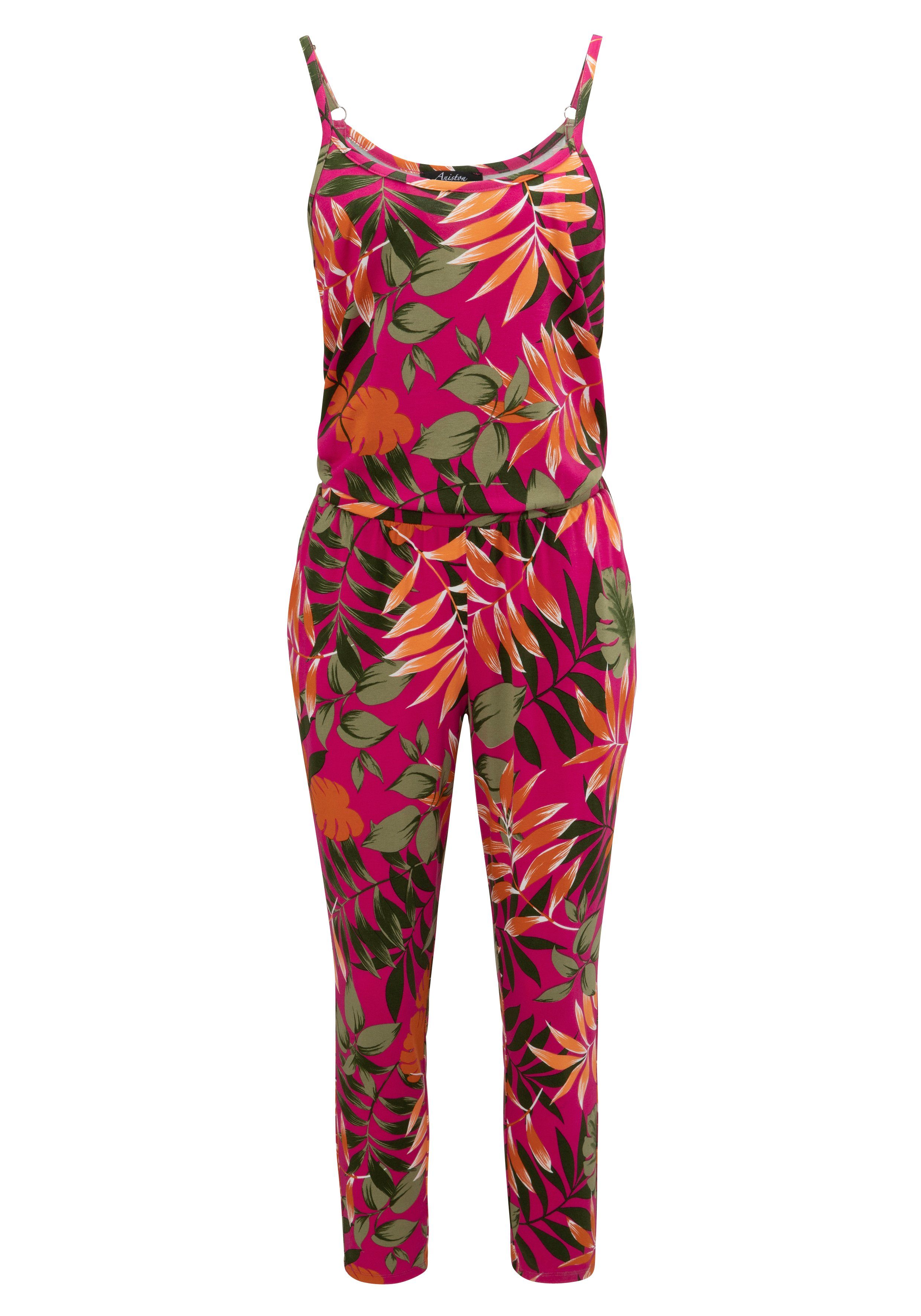 Aniston CASUAL Jumpsuit met kleurrijke royale bladeren gedessineerd