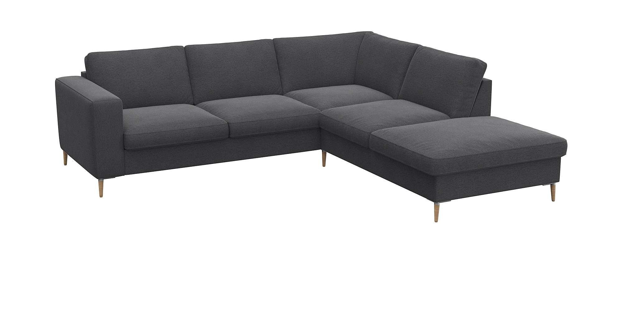 FLEXLUX Hoekbank Fiore, L-vorm brede armleuningen, aluminium/eiken poten, bxd 241x225 cm, koudschuim in de zitting