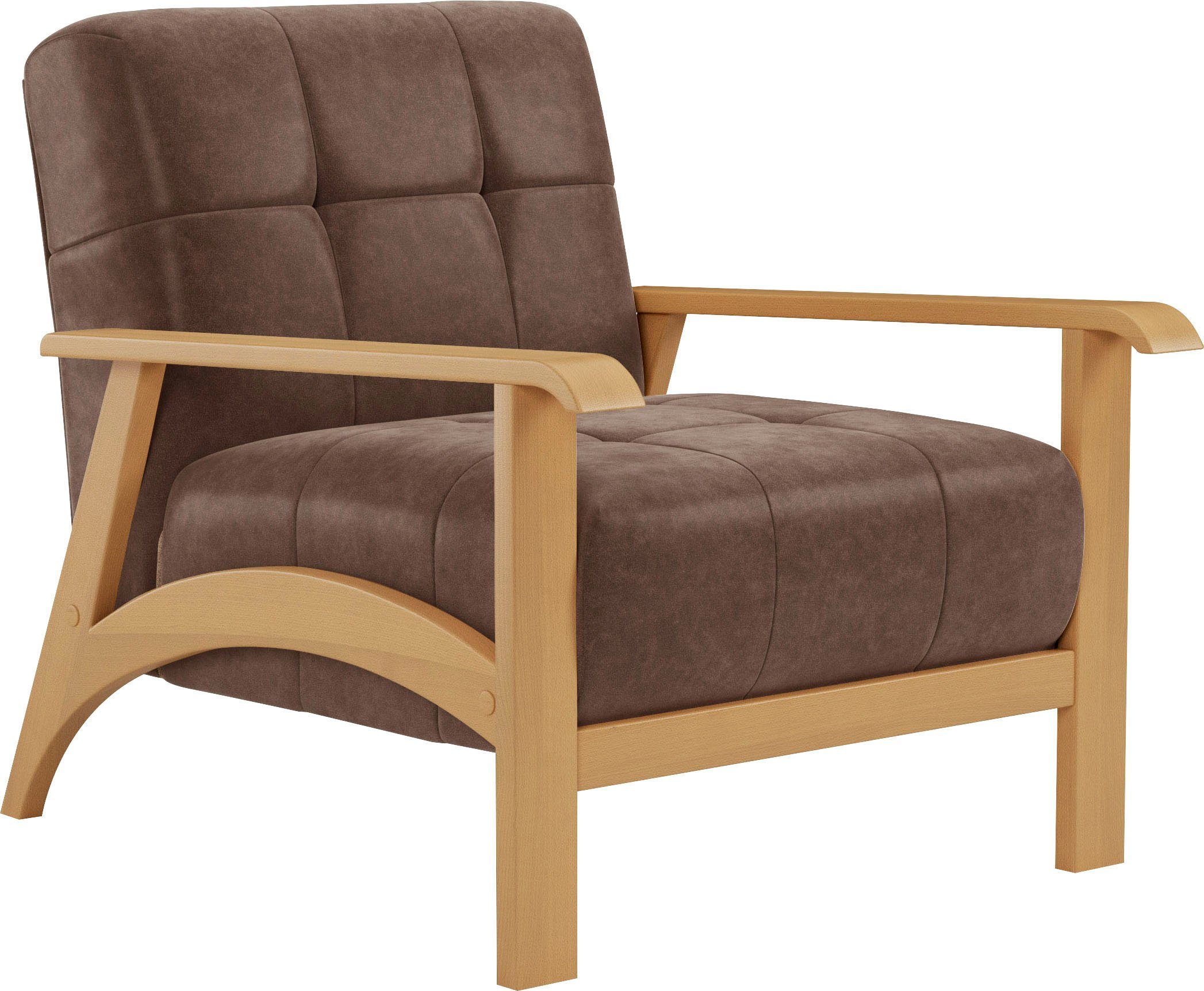 sit&more Fauteuil Billund Armleuningen van eikenkleurig beukenhout, verschillende bekledingen en kleuren