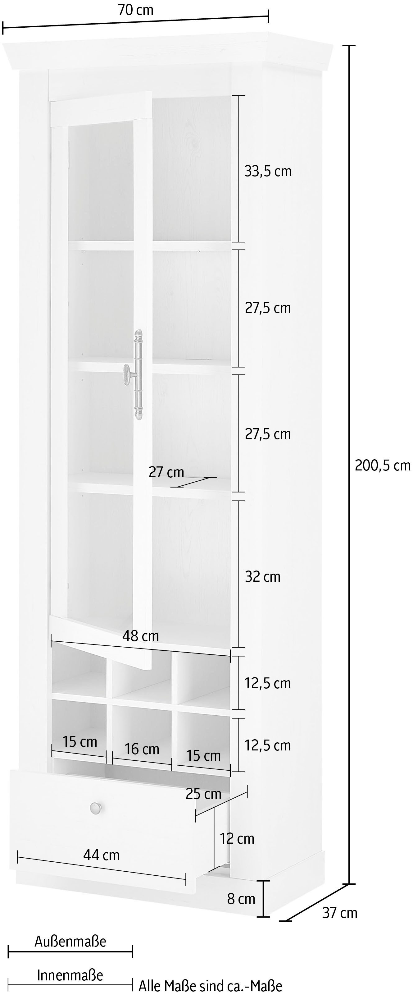 Home affaire Vitrinekast Ravenna in romantische landelijke stijl, grepen van metaal, hoogte 200 cm