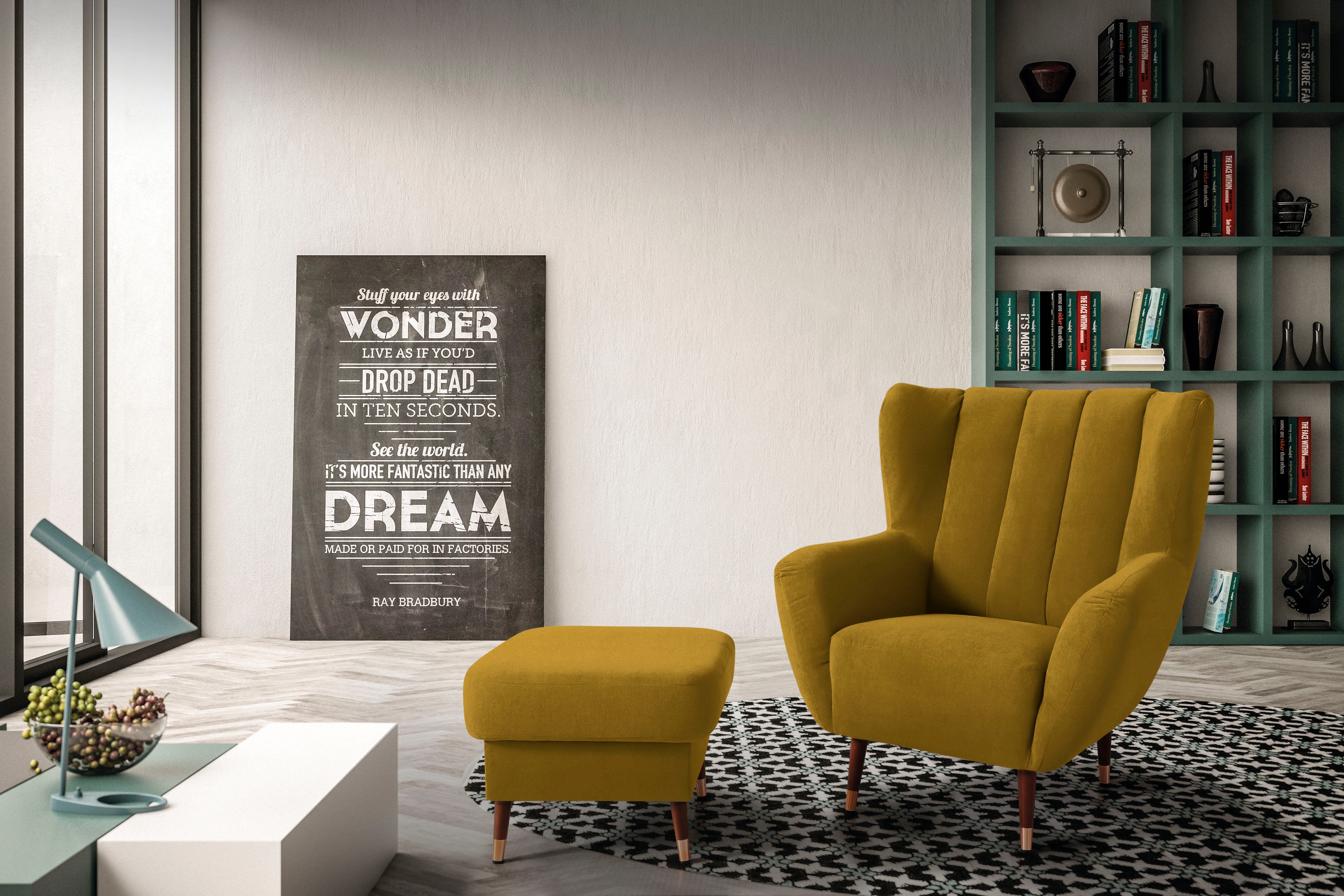 exxpo - sofa fashion Fauteuil Polly, oorfauteuil, loungestoel comfortabel met hoge rugleuning, hoge poten, hoogwaardige bekledingen