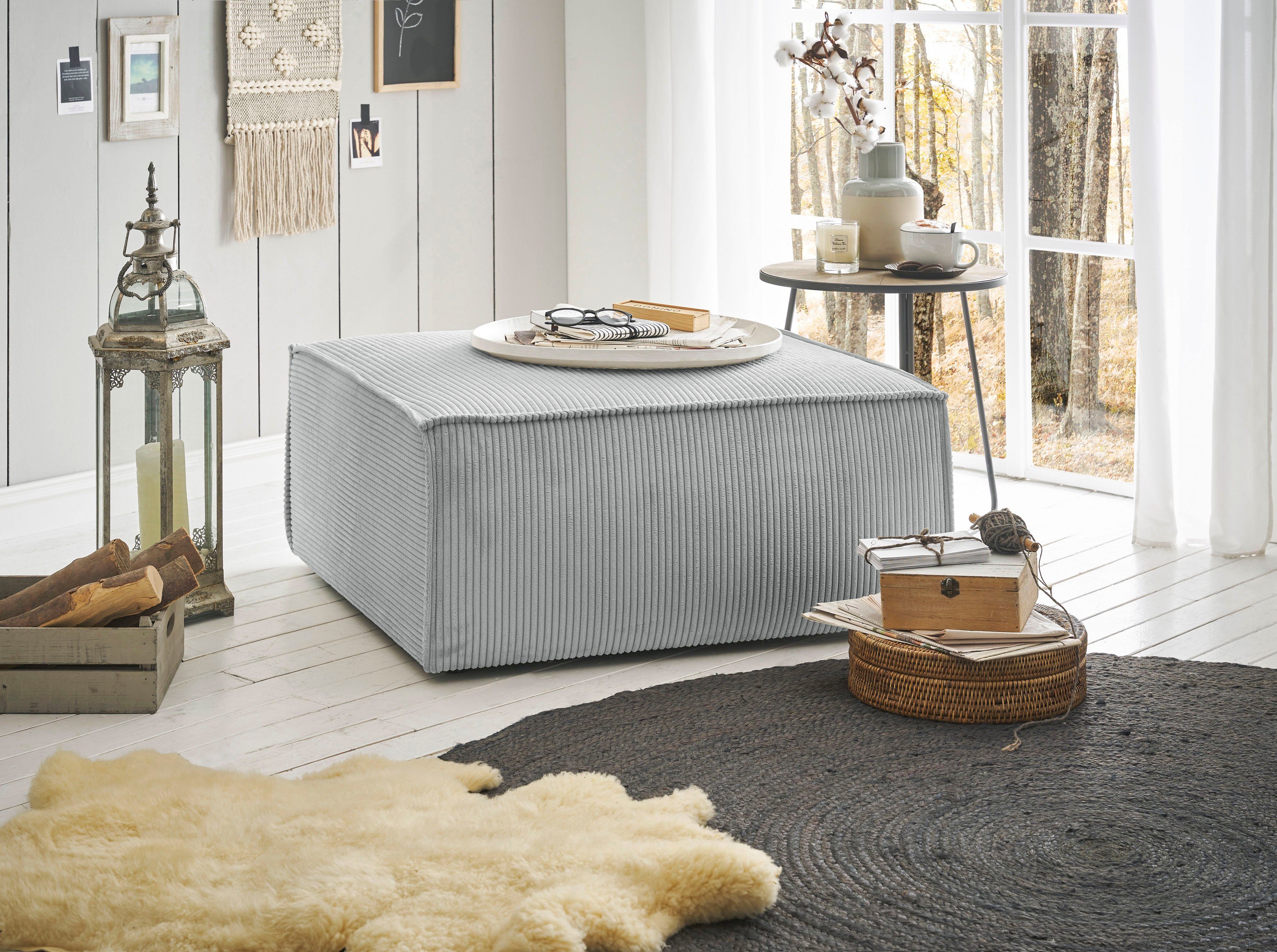 Home affaire Hocker Sherwood Vierkante poef/voetenbank, ideale als aanvulling op de "SHERWOOD" love seat