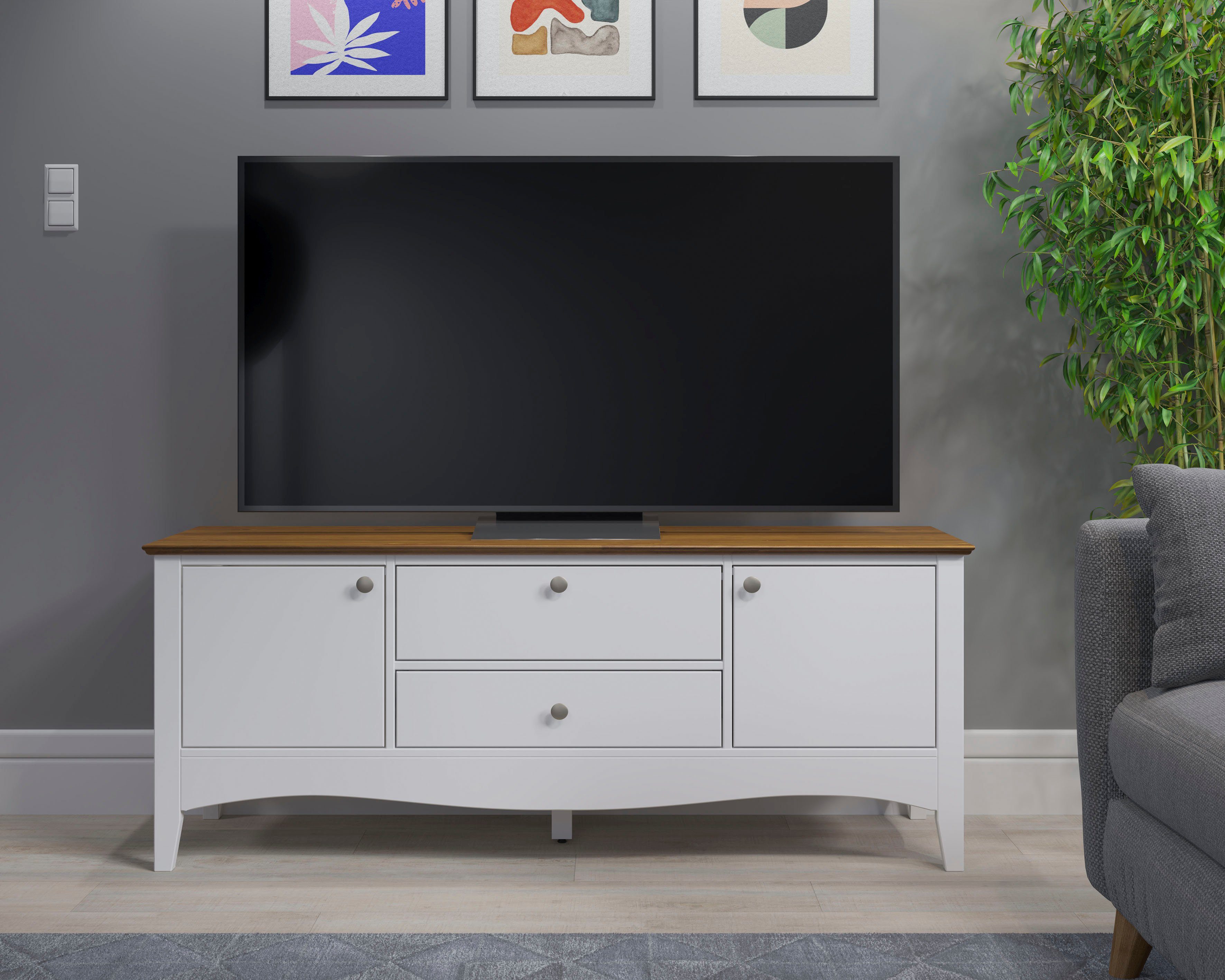 INTER-FURN Tv-meubel Lissabon Gedeeltelijk massief grenen, metalen grepen, BxHxD: 140x58x42 cm