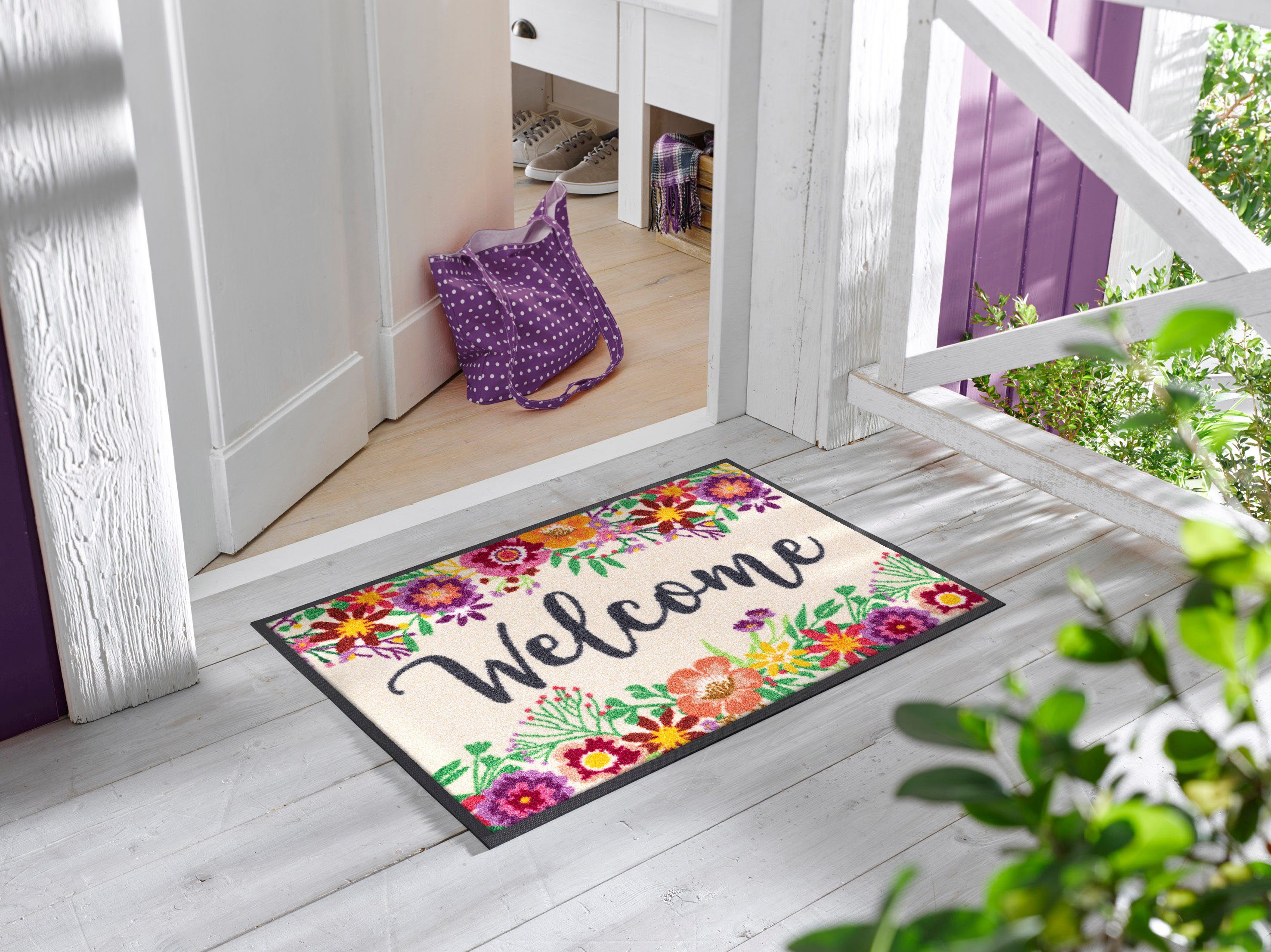 wash+dry by Kleen-Tex Mat Welcome Blooming Inloopmat, met quote, antislip, wasbaar