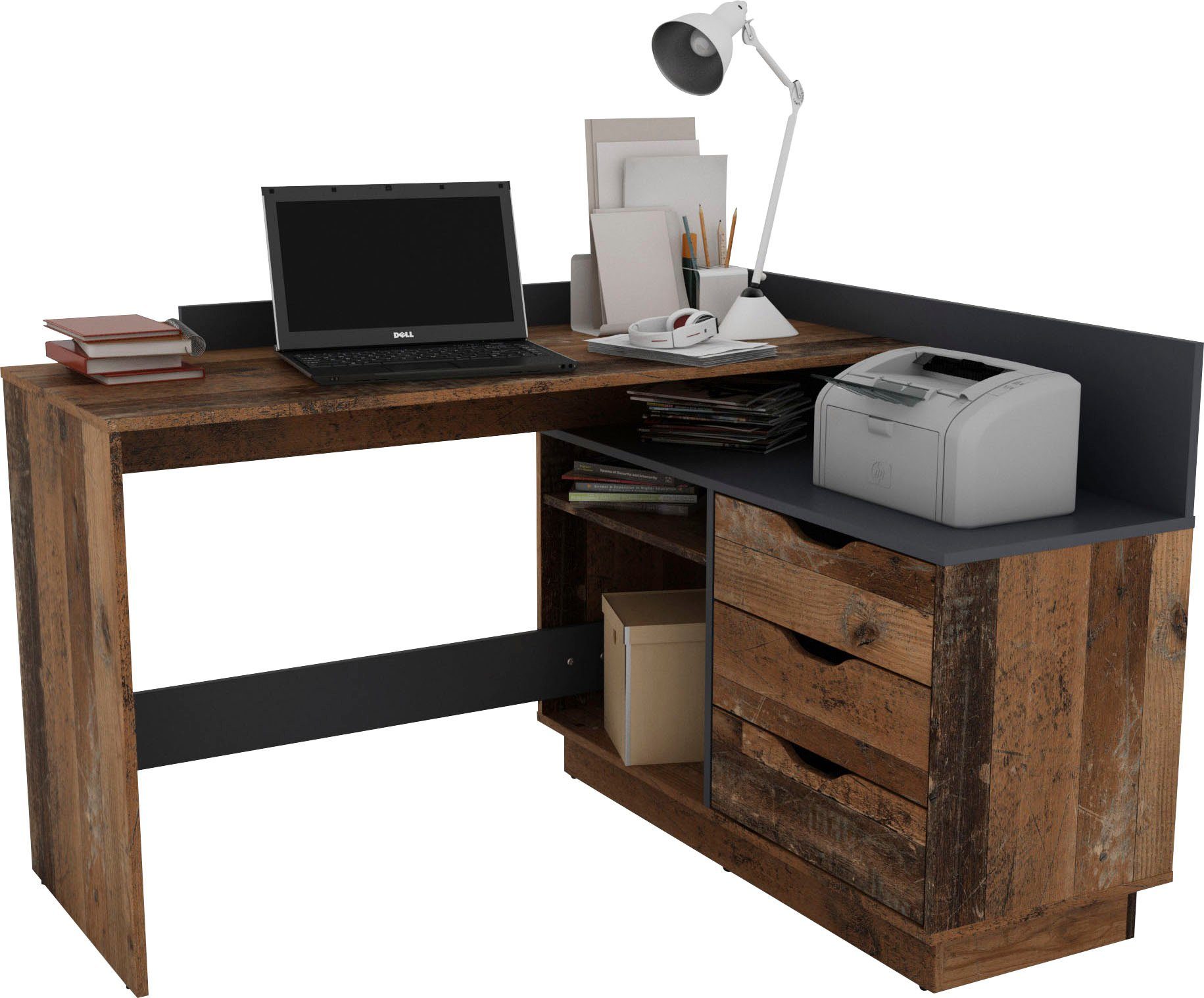 byLIVING Hoekbureau Bern met veel opbergruimte, breedte 129 cm, rechts of links monteerbaar